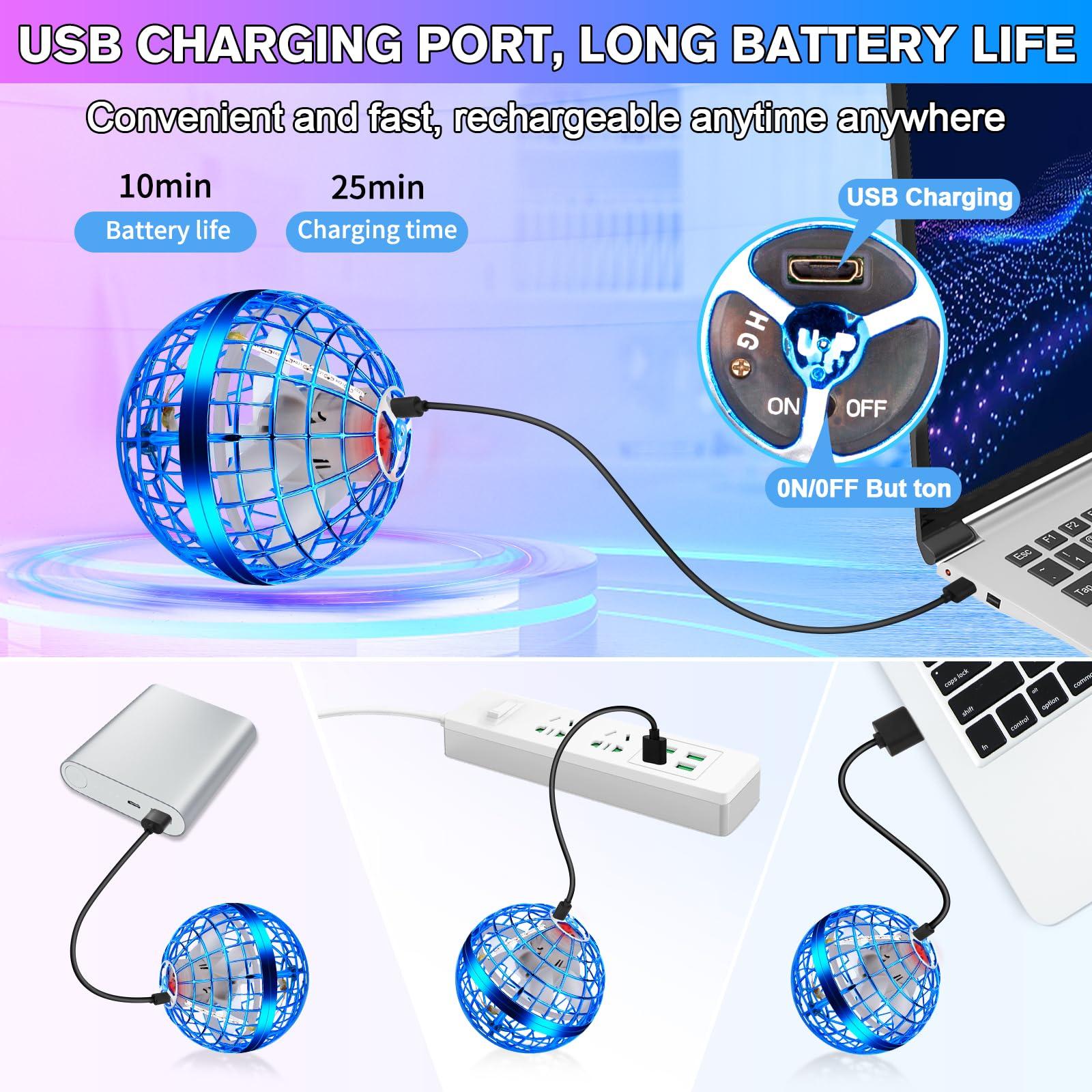 Vantexi Flying Orb Ball 2 Pack,Cosmic Globe Boomerang Ball with LED Lights,Hover Fly Orb Ball Flying Spinner Mini Drone,Flying Ball Drone Toy,Christmas Birthday Gifts for Boys Girls(Blue*2)