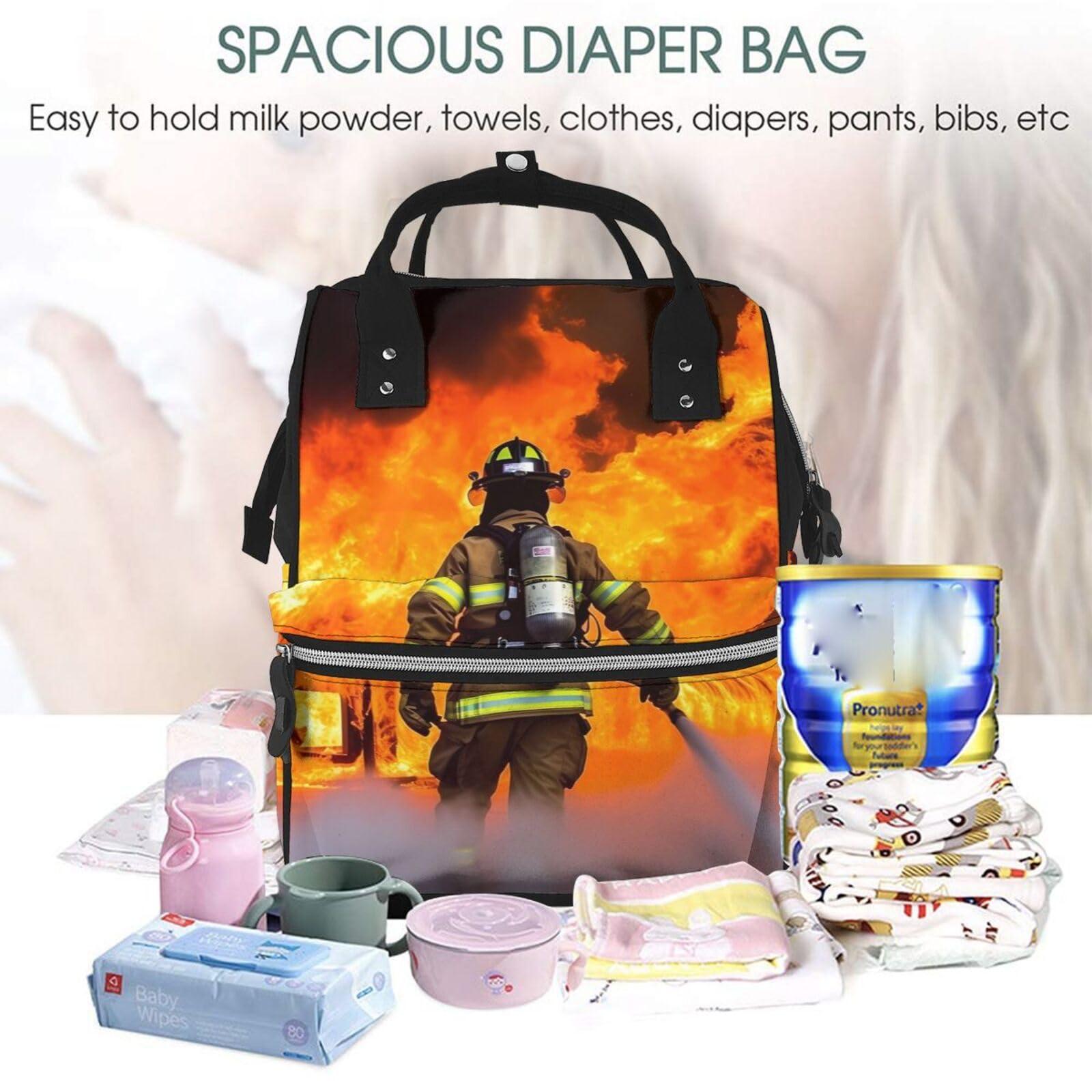 JTRKN JTRKN Diaper Bag Backpack Firefighter Fireman Flame Printing Large Capacity Diaper Backpack Large Unisex Diaper Bags Multi-Function Travel Diaper Bag Backpack For Mom,Outdoor,Travel