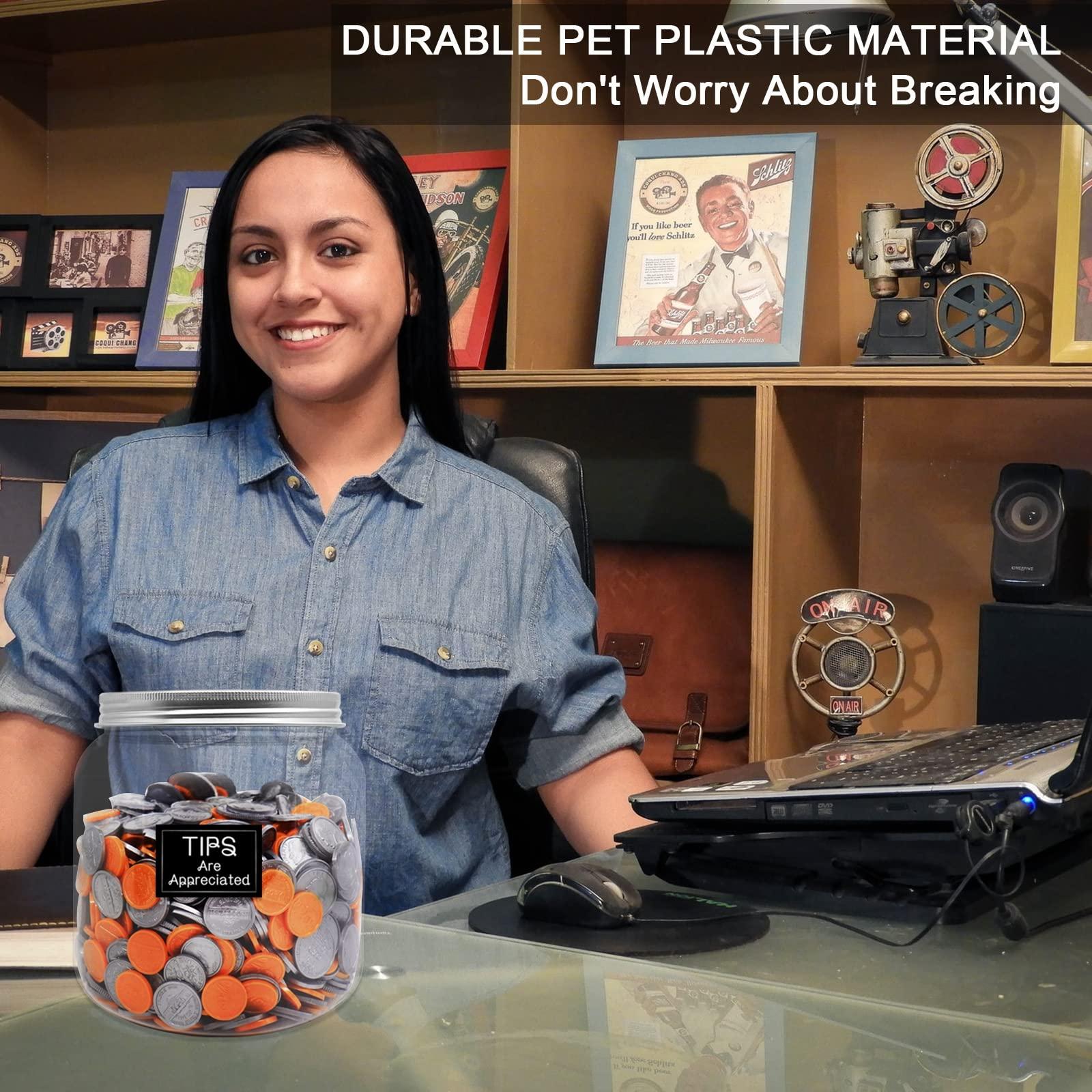 Mczxon Mczxon Large Coin Jar Bank, Big Clear Plastic Coin Money Tip Change Saving Piggy Jar with Silver Slotted Lid, Large Plastic Coins Piggy Money Change Clear Bank Jar for Adults Teens Kids Girls Boys