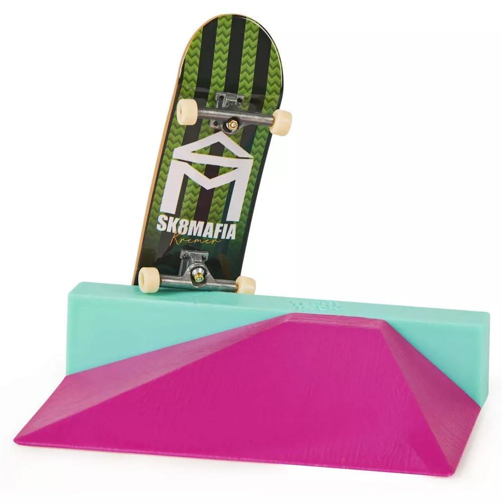 TECH DECK Tech Deck Street Hits 2021 Series Sk8mafia Skateboards Wes Kremer House Stripes Green Complete Fingerboard and Pyramid Ledge Obstacle