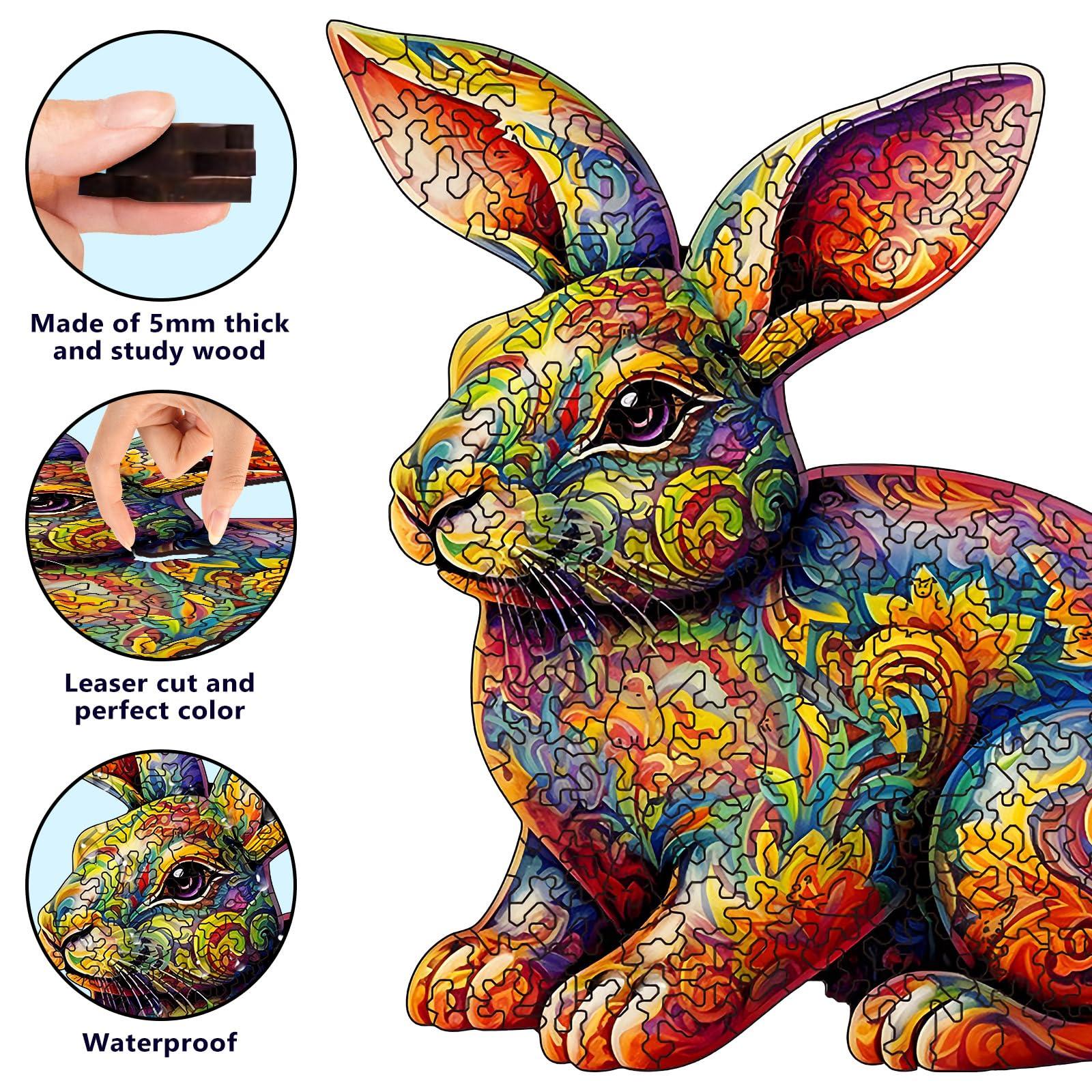 Foyucool Foyucool Wooden Puzzles for Adults, Unique Puzzles for Adults, Irregular Animal Shaped Wooden Jigsaw Puzzles, Creative Birthday Gift, Fun Family Game, 11.8 x 9.1 inch, Rabbit