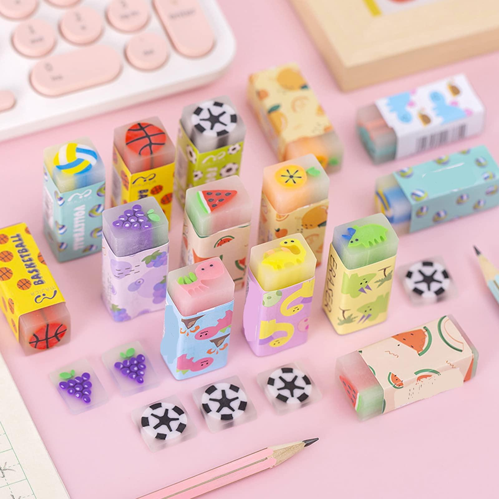 Dreamm Cute Erasers for Kids Bulk 16 Pack Animal Food Fun Desk Pets Pencil Students School Supplies Prize Gifts Party Favors
