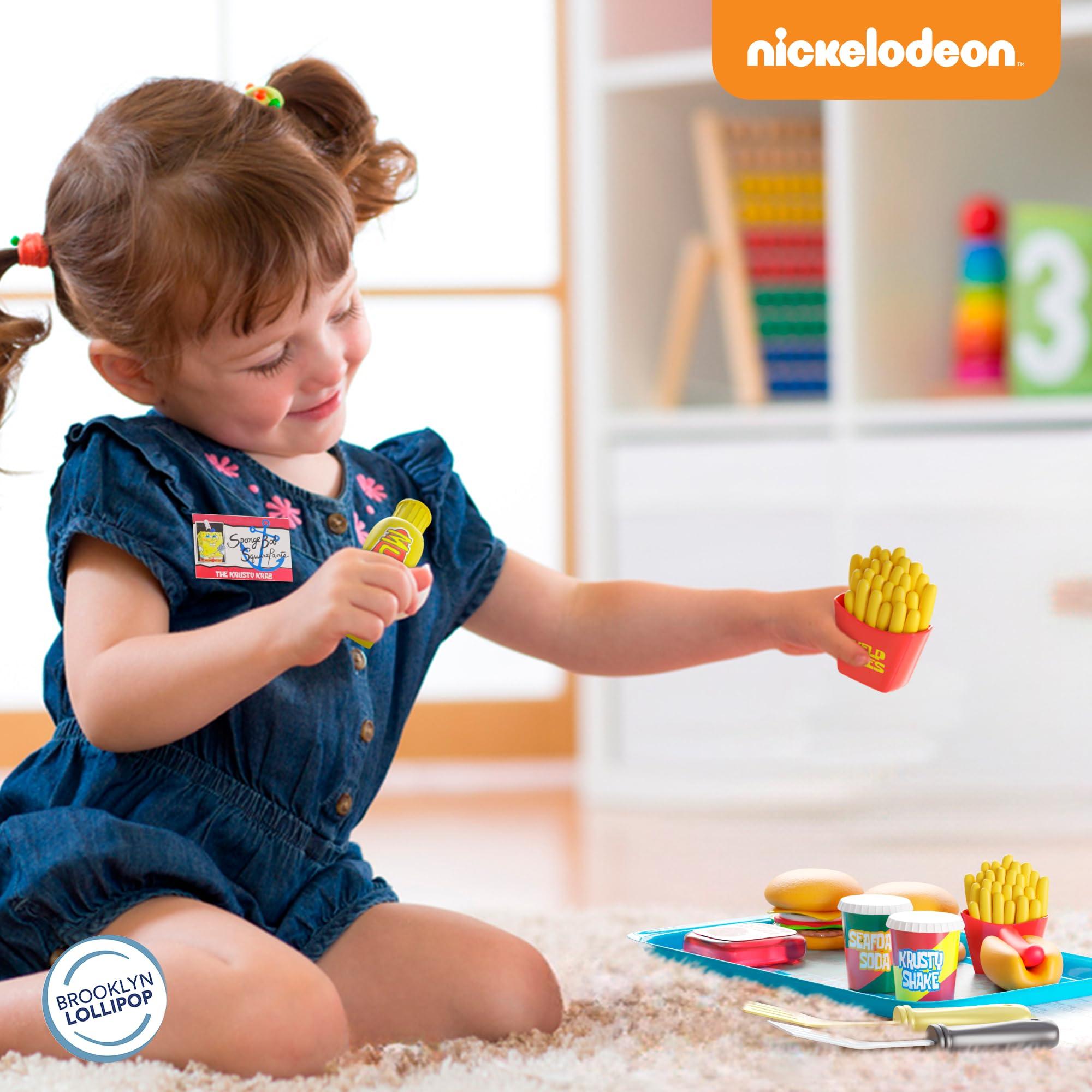 Lollipop Spongebob Kids Kitchen Playset - Interactive Play Food with 2 Krabby Patty Burgers, Seafoam Shake, Kelp Fries, Spongebob Toys Kitchen Set for Kids Ages 3-5 Includes Velcro Dots