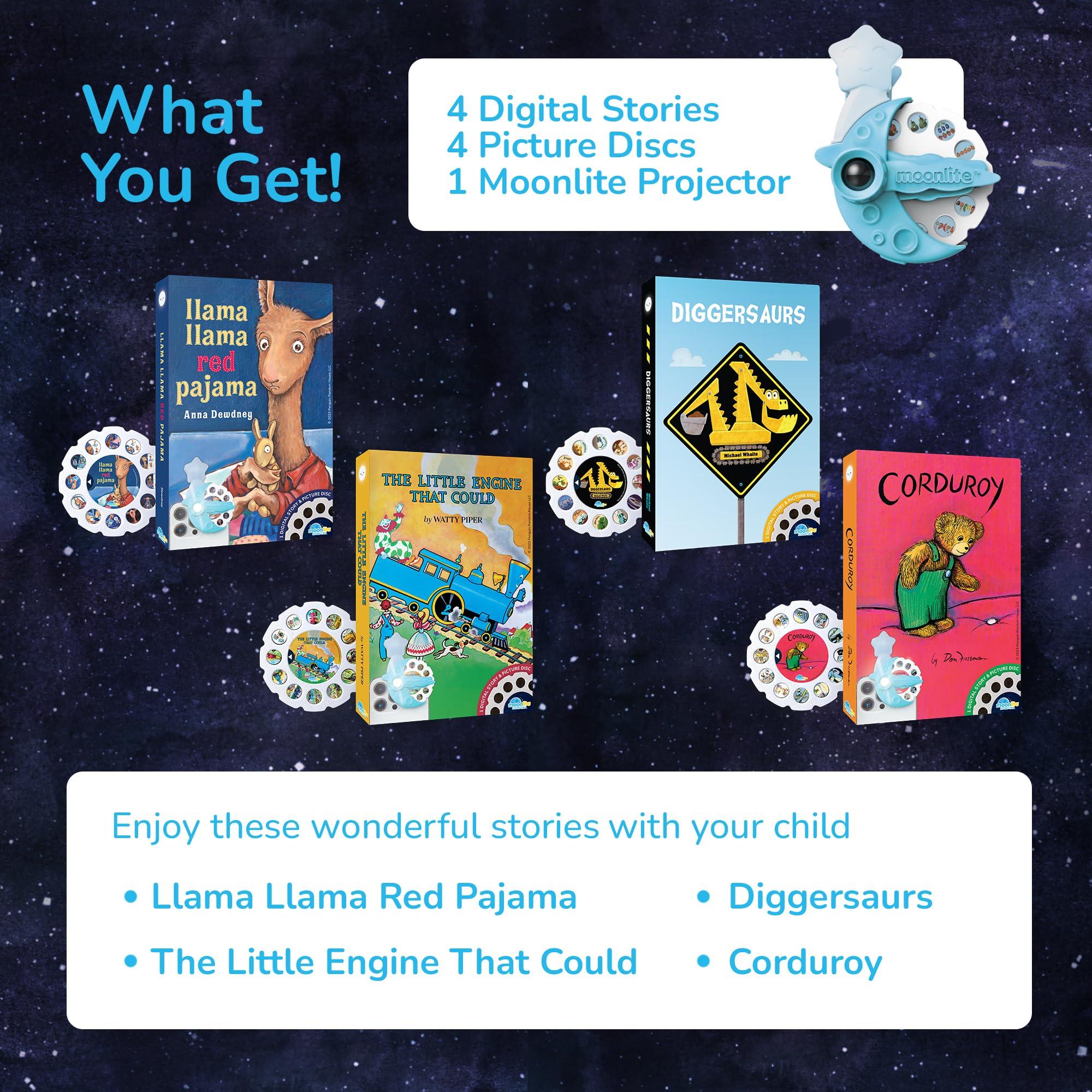 Moonlite Moonlite Storytime Mini Projector with 4 Classic Stories, A Magical Way to Read, Digital Storybooks, Corduroy, Llama Llama, Diggersaurs, and The Little Engine That Could