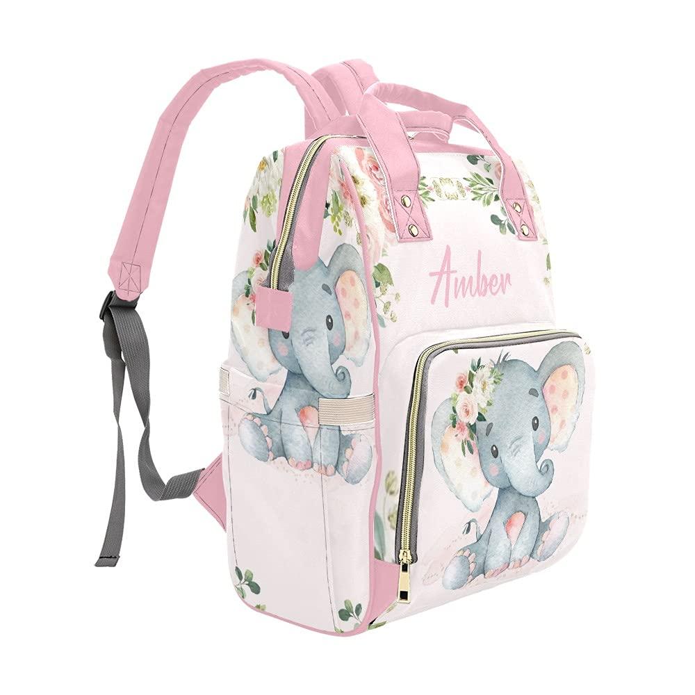 XOZOTY Pink Elephant Diaper Bags Backpack Personalized Baby Bag Nursing Nappy Bag Travel Tote Bag Gifts