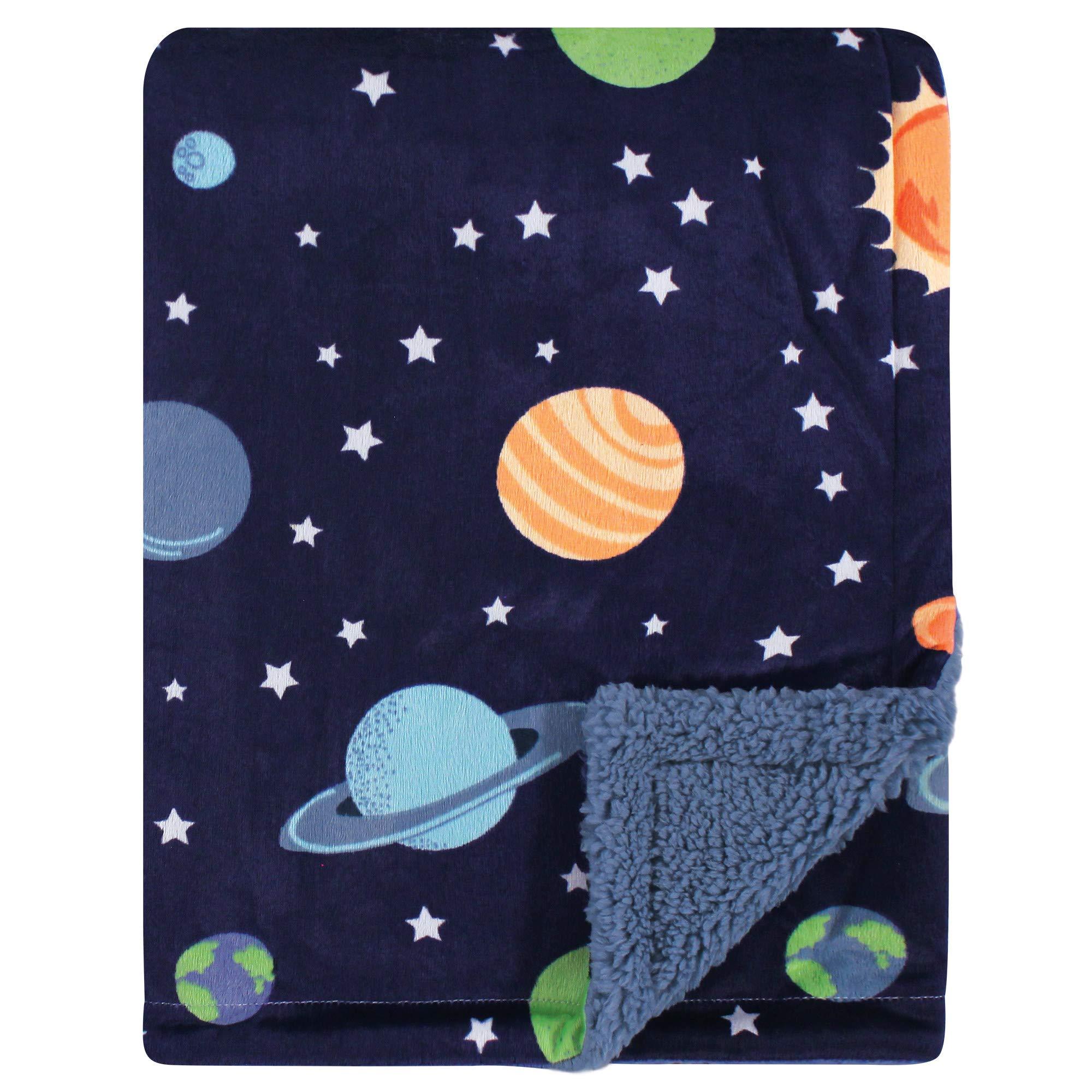Hudson Baby Hudson Baby Unisex Baby Plush Mink and Sherpa Blanket, Solar System, One Size