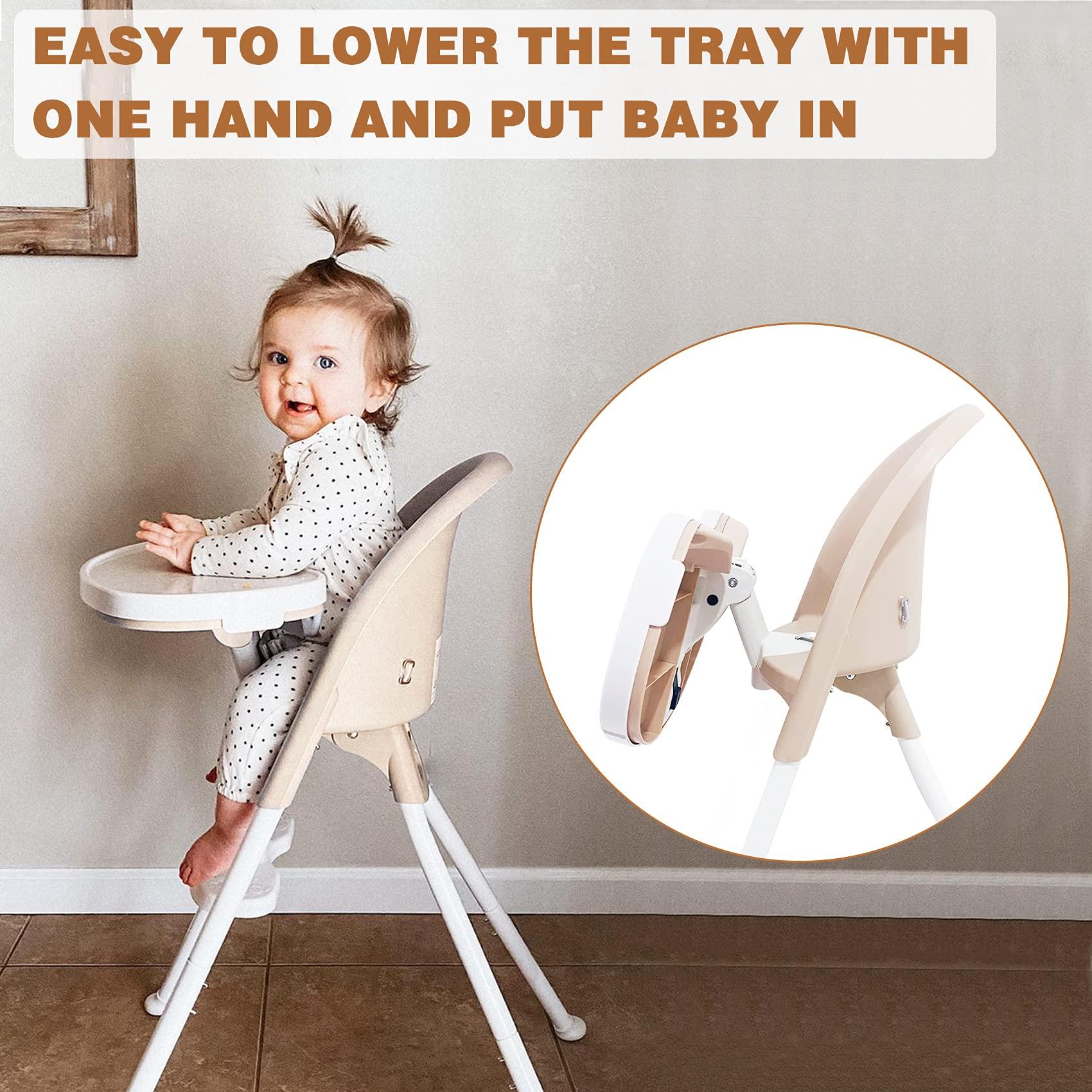 FUNNY SUPPLY FUNNY SUPPLY 3-in-1 Cute Folding High Chair, Perfect Modern Space Saving Highchair with Detachable Double Tray, 3-Point Harness, Cream Color