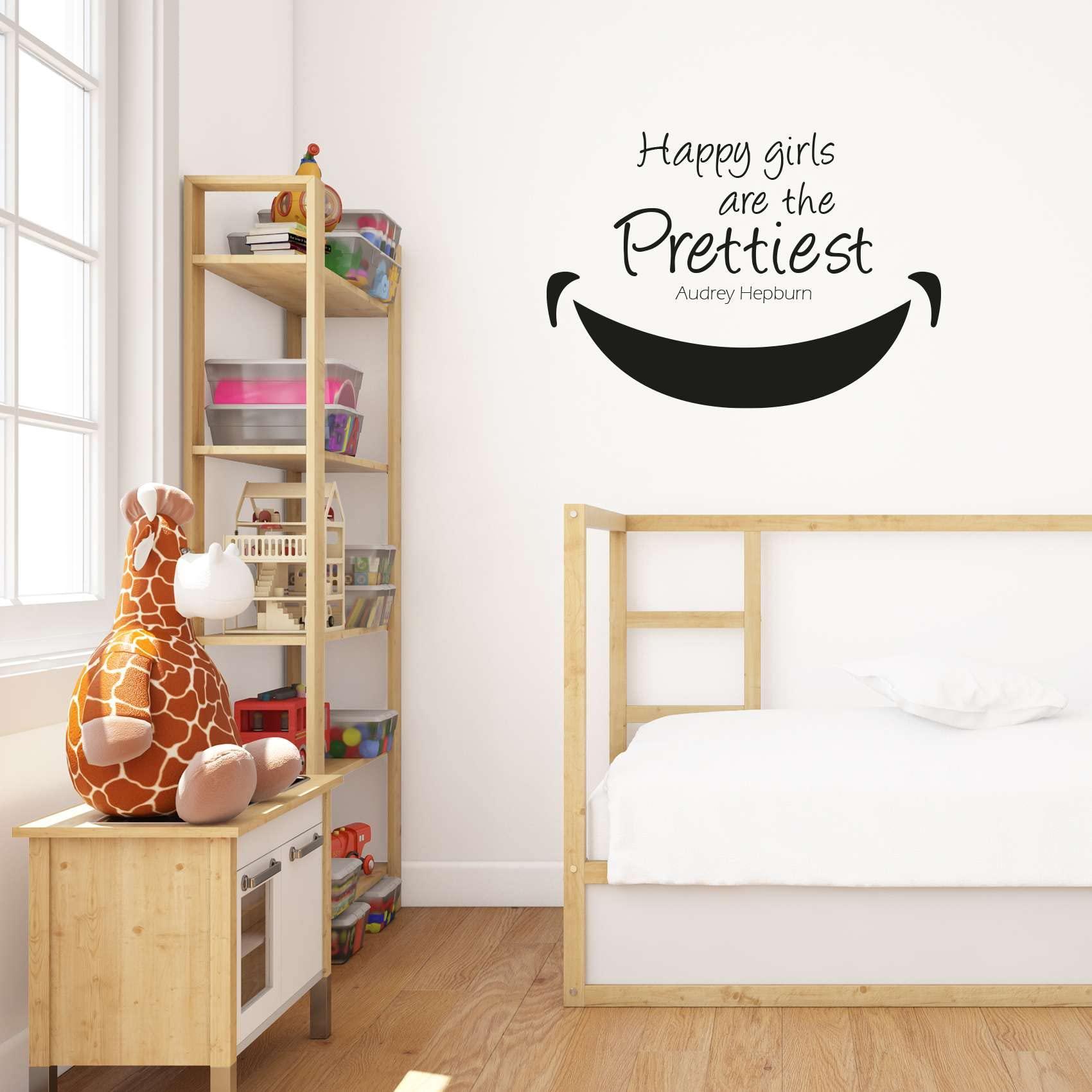 All Things Valuable Happy Girls Are The Prettiest - Audrey Hepburn Quote Inspirational One Big Beautiful Smile Dimples Vinyl Wall Art Wall Sticker Wall Decal Home Room Decoration Decal Kids Room Dcor Size (10x10 inch)