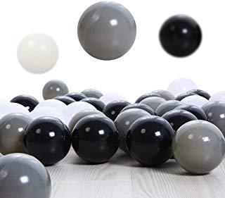 PlayMaty PlayMaty 100 Pieces Colorful Pit Balls Plastic Phthalate Free BPA Free Ocean Ball Crush Proof Stress Balls for Toddlers and Kids Playhouse Ball Pool Pit Accessories 2.1 Inches White Black Grey