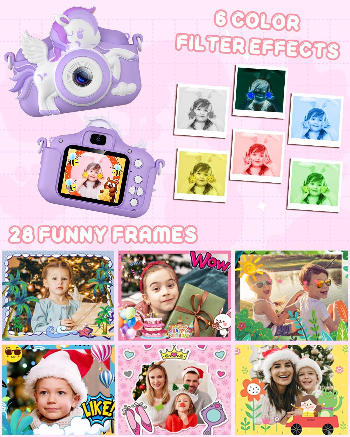 GREENKINDER GREENKINDER Kids Camera, Toddler Digital Camera for Ages 3-12 Girls Boys Childrens, Christmas Birthday Gifts, Selfie 1080P HD Video Camera for 3 4 5 6 7 8 9 Years Old Little Girls Boys Toys Purple