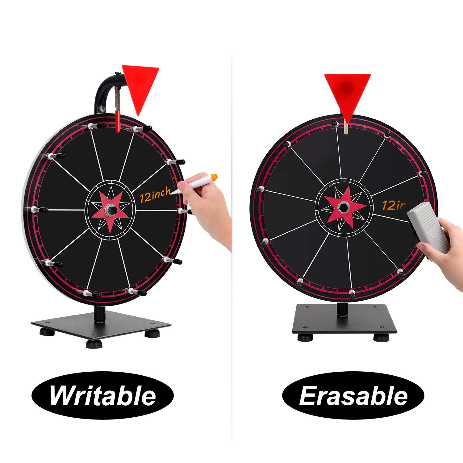 T-SIGN Spinning Wheel for Prizes, 10 Slots Color Prize Wheel with Eraser, 12 Inch Spin Wheel with Stand, Roulette Wheel for Tabletop - Wheel of Fortune Wheel Spinner for Carnival, Game Casino and Trade Show