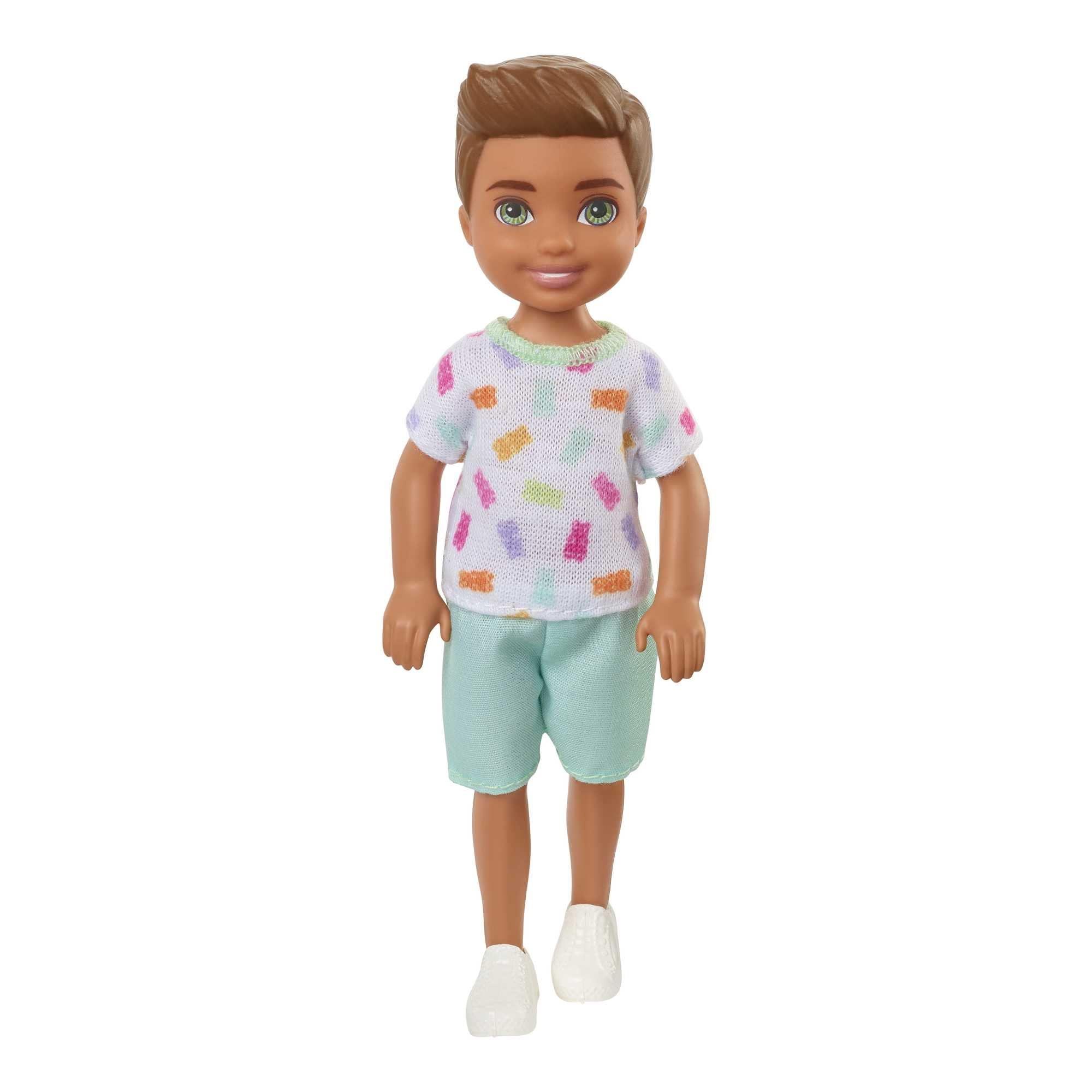Barbie Barbie Chelsea Doll, Small Boy Doll with Brown Hair & Blue Eyes Wearing Gummy Bear T-Shirt, Shorts & Shoes