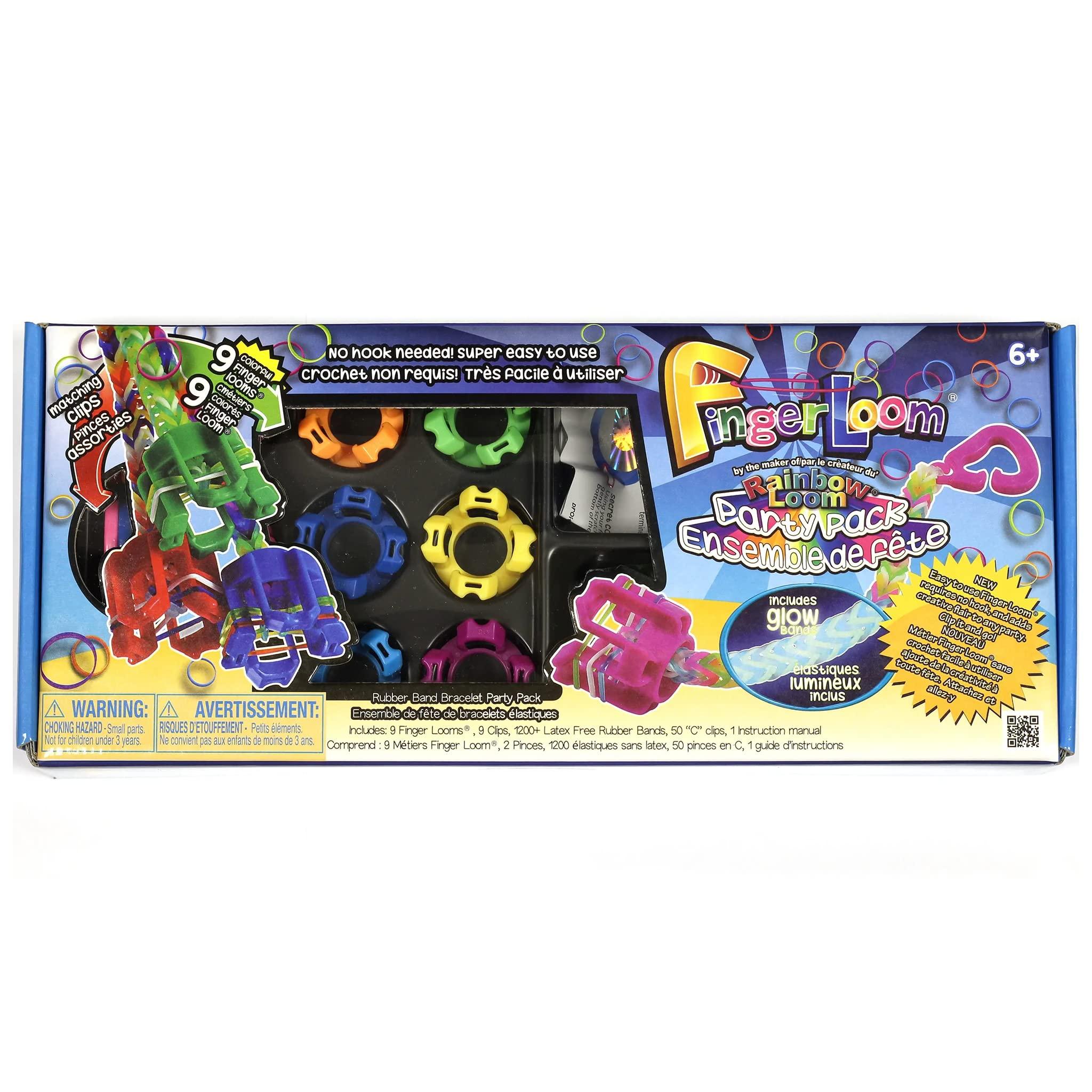 Rainbow Loom Rainbow Loom Finger Loom Party Pack, Features 9 Colored Finger Looms and 1200 Glow in The Dark Bands Perfect Party Activities for Boys and Girls 7+
