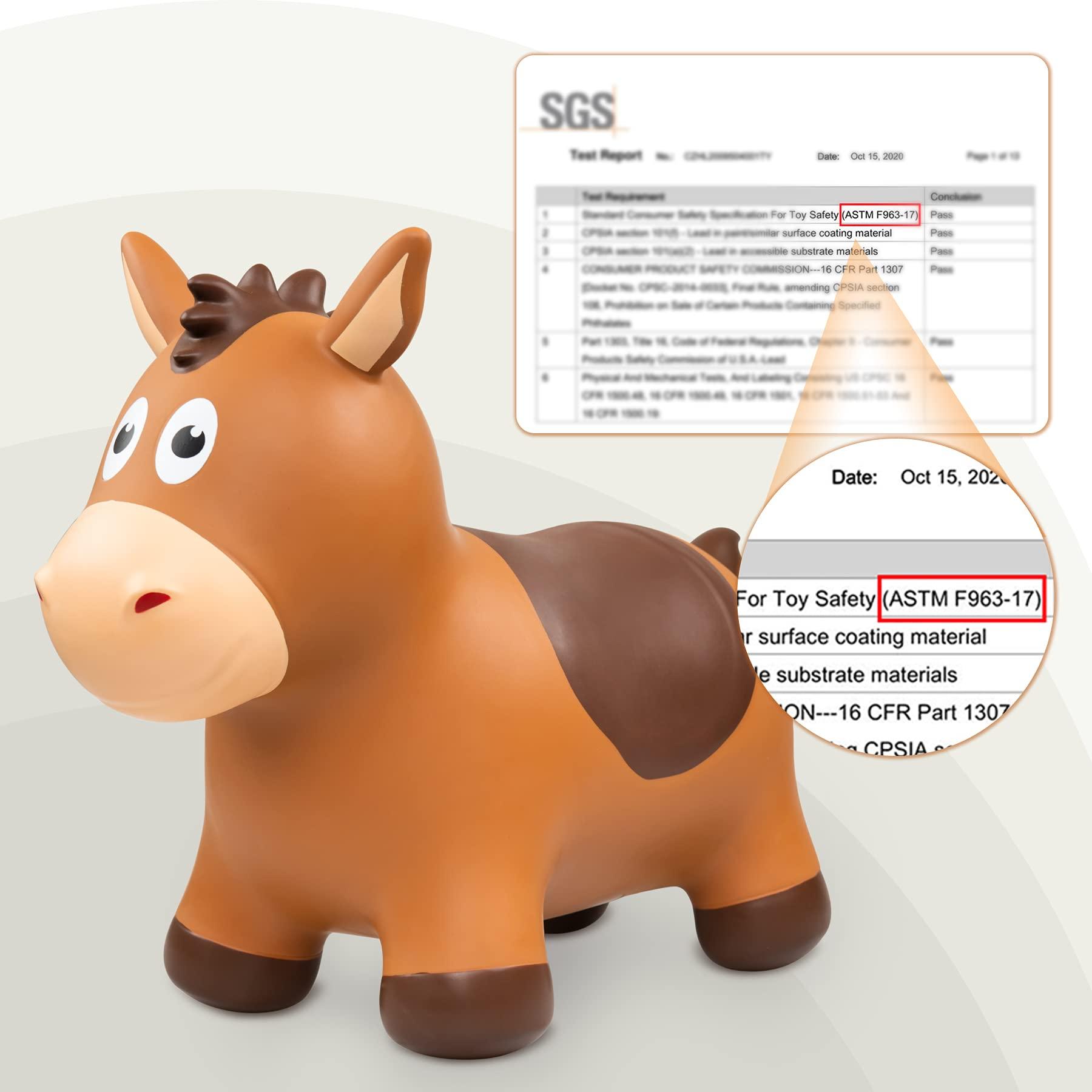 ZOOJOY ZOOJOY Bouncy Horse Hopping Toys, Inflatable Animal Horse Toys for Toddlers 1-3, Outdoor Indoor Bounce and Ride On Bouncer for Boys Girls, Birthday Gifts for 18 Months 2 3 4 5 6 Year Old with Pump