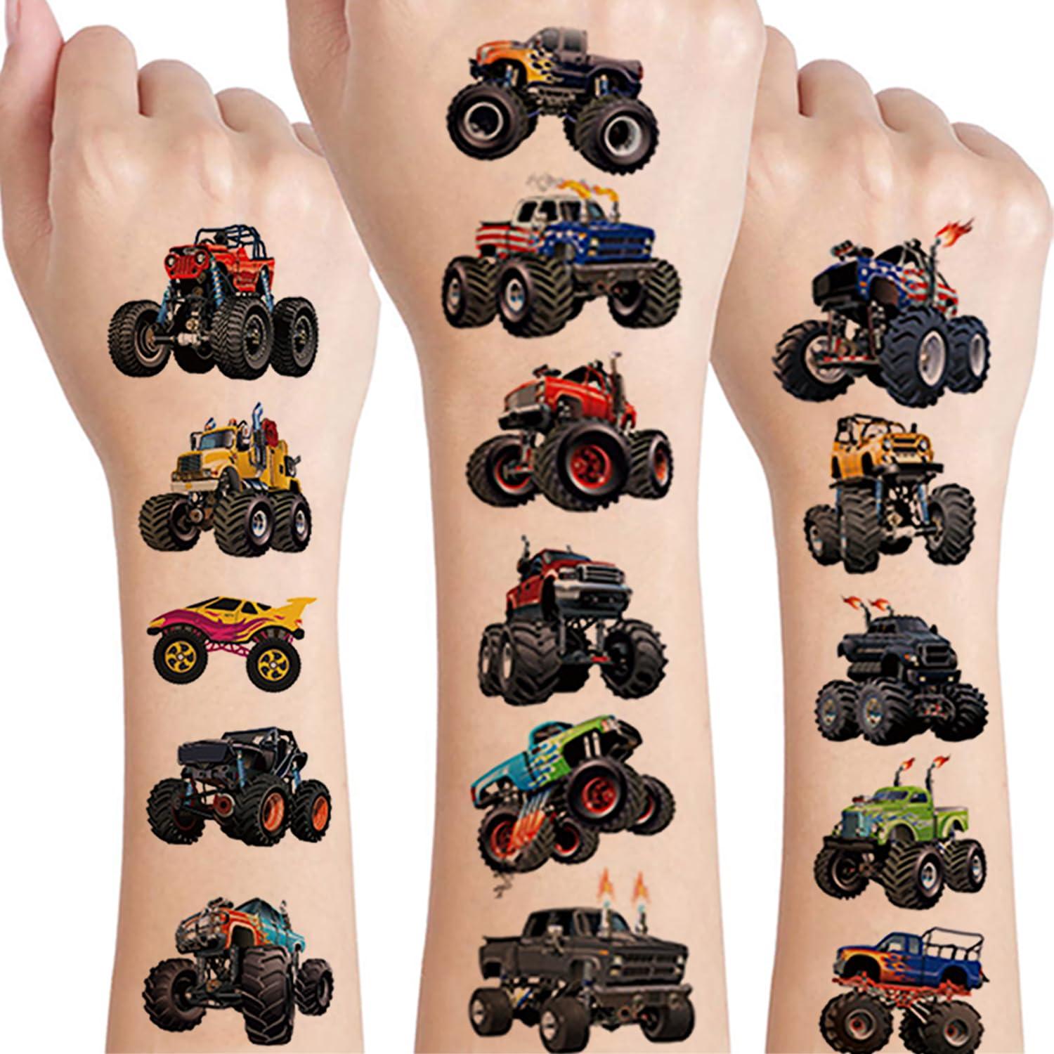 JHGKHH 20 Sheets Monster Truck Temporary Tattoos for Kids, Monster Truck Party Supplies Decorations Cool Car Fake Tattoos Sticker Monster Truck Party Favors for Kids Boys Girls Teens Party Game Gifts
