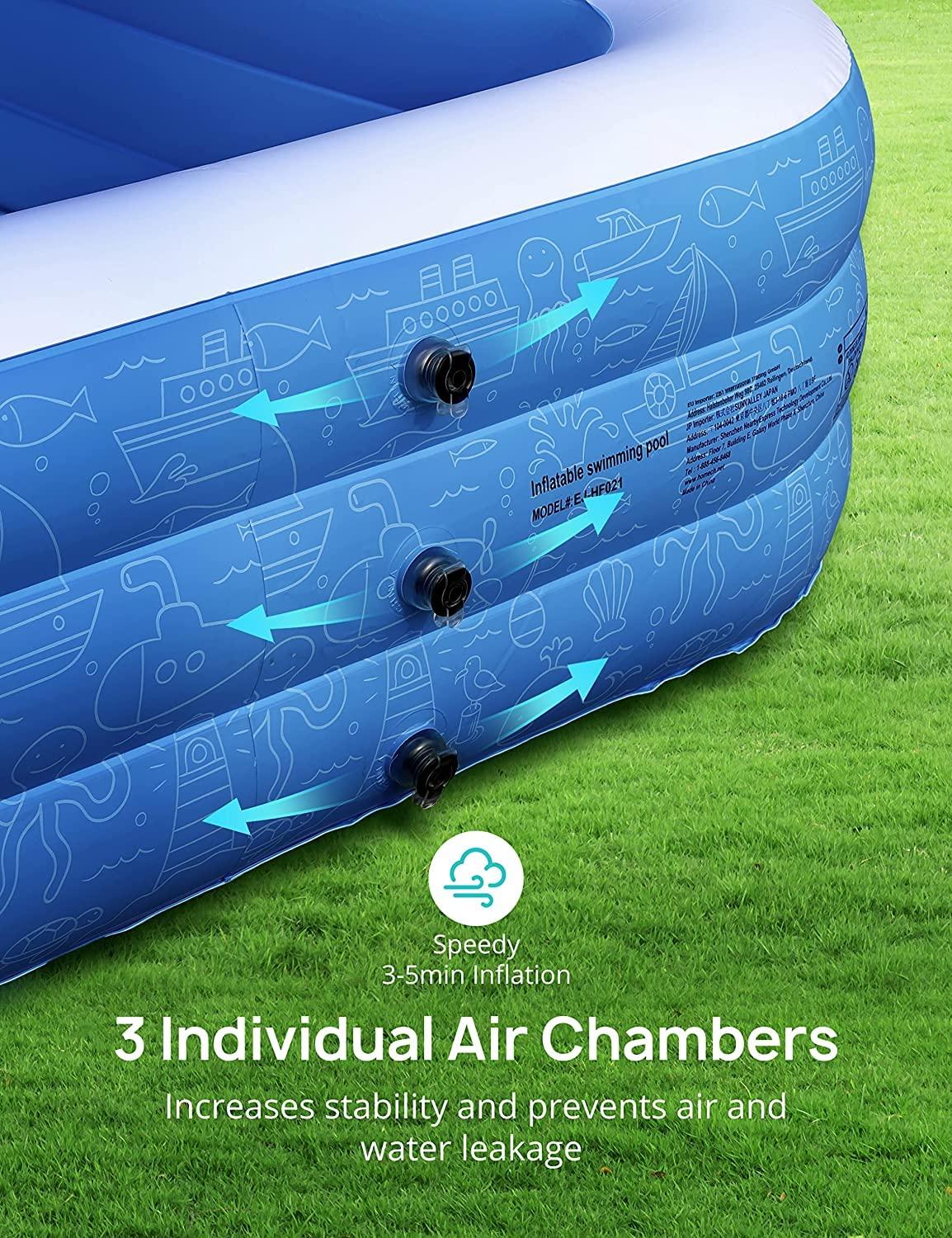 Evajoy Evajoy Inflatable Pool, Family Size Swimming Pool for Kids Adults Backyard, Blue (EJ-HF021-2)