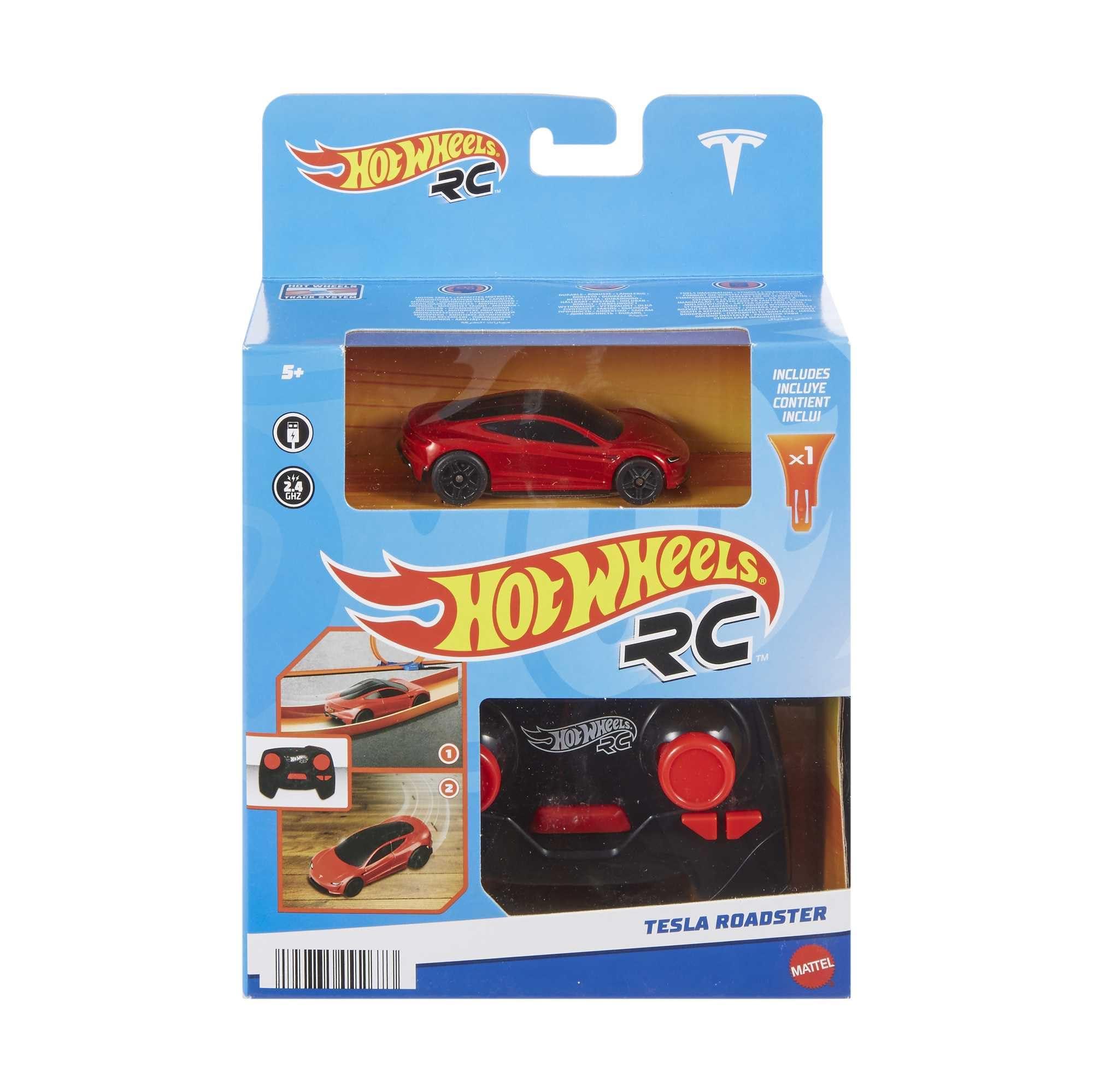 Hot Wheels Hot Wheels Toy Car RC Tesla Roadster in 1:64 Scale, Remote-Control Vehicle with Controller & USB Cable, Works On & Off Track