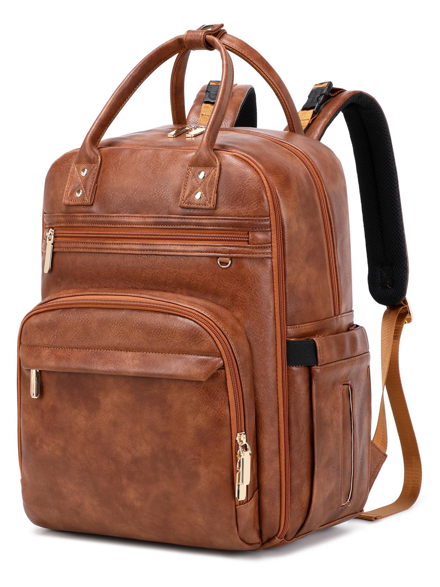 LORADI LORADI 18 Pockets Diaper Bag Backpack with Waterproof Pockets and Stroller Buckle, Convertible Tote Bag (Brown)