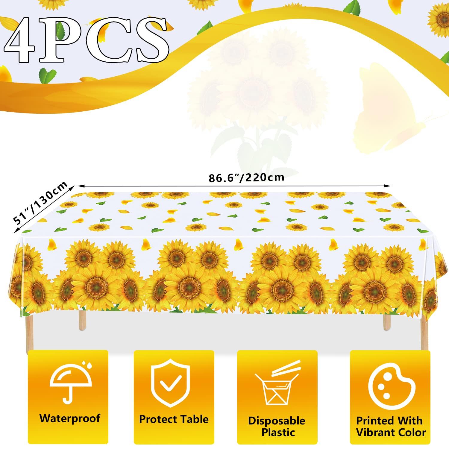 Dvaorc 4 Pack Sunflower Tablecloth 51 x 86 Inch Plastic Rustic Sunflower Tablecloth Sunflower Party Tablecloth Sunflower Birthday Party Table Cloth Sunflower Table Covers for Indoor Outdoor Party Decorations