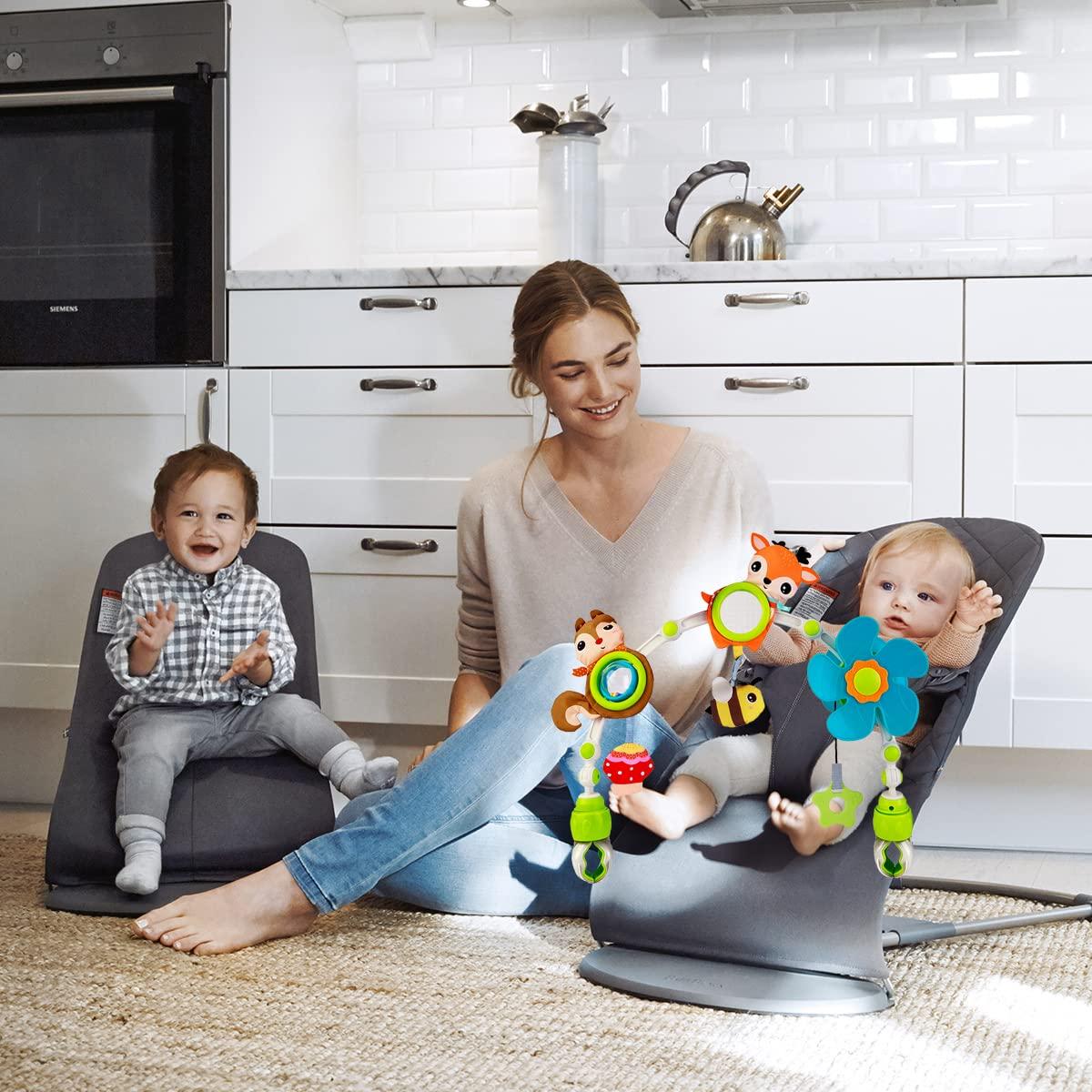 BATOHO Baby Stroller Arch Mobile, Adjustable Musical Cirb Mobile Toys with Universal Clamps, Versatile Activity Toy Bar for Baby Bouncer Infant Car Seat Toys Stroller Toys Mobile for Bassinet Crib - Orange