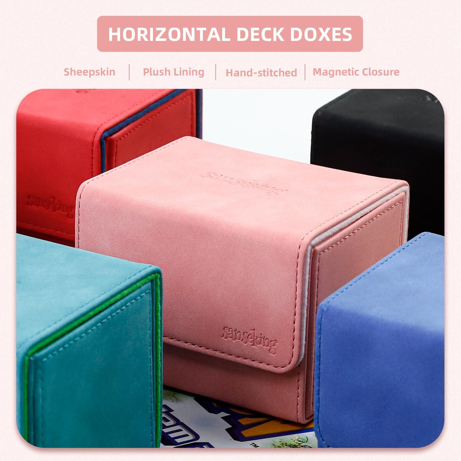 Sanseking Sanseking Magic Card Deck Box for MTG Single Deck Card Box fits 100+ TCG Sleeved Cards Soft Leather Card Box Top Loading Card Boxes Magic Gift for MTG TCG CCG (Horizontal,Pink)