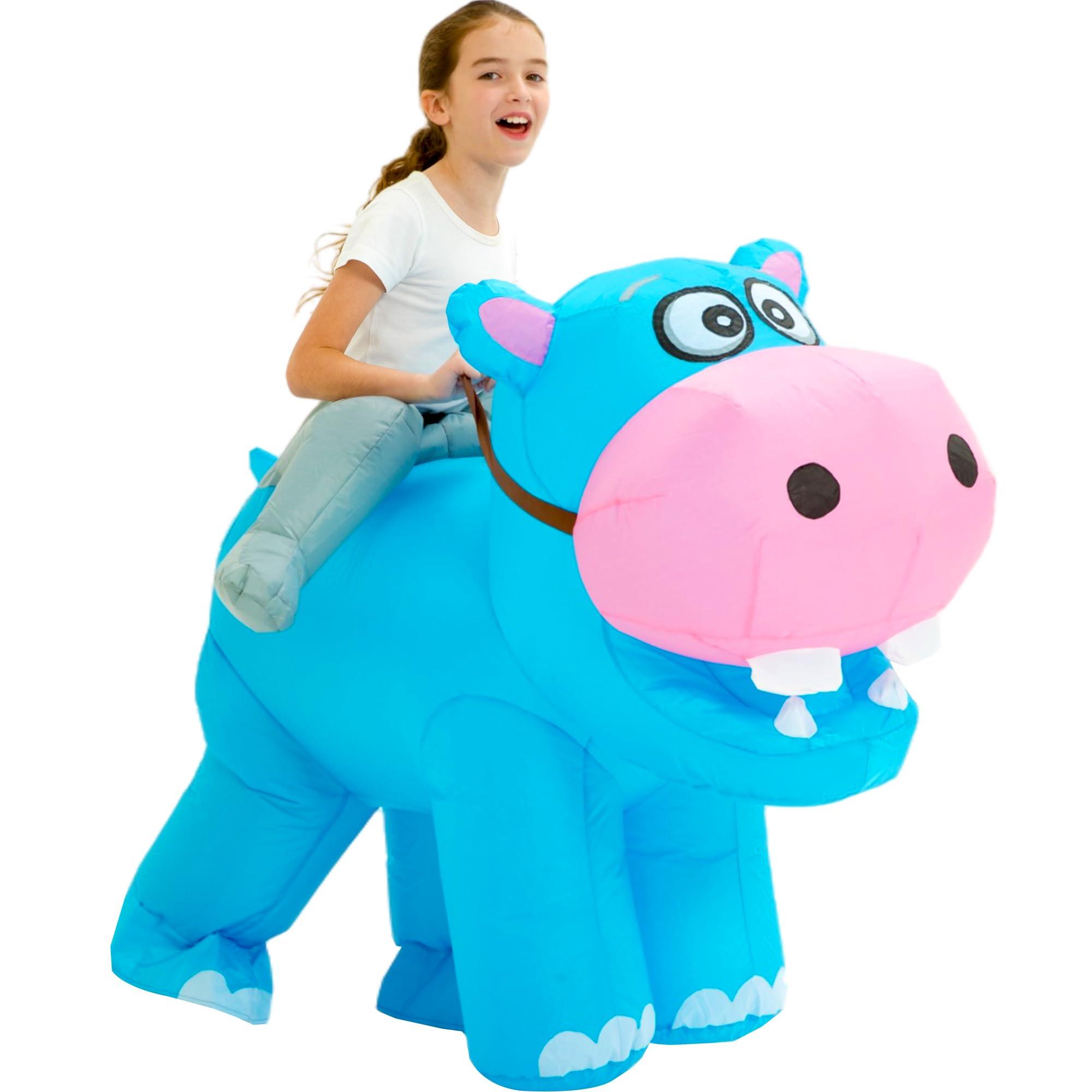 One Casa One Casa Blow Up Party Costume,Inflatable Costumes for Kids,Riding Hippo Costume,Halloween Costumes for Girls Boys (4-6YRS)