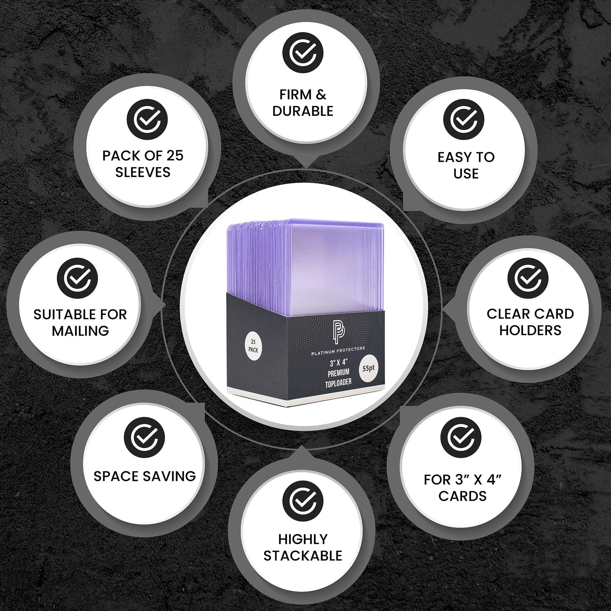 Platinum Protectors Platinum Protectors 55pt Toploaders Trading Card Protectors (50-Count) - Clear Hard Plastic Top Loader Sleeves for Autos, Refractors, etc