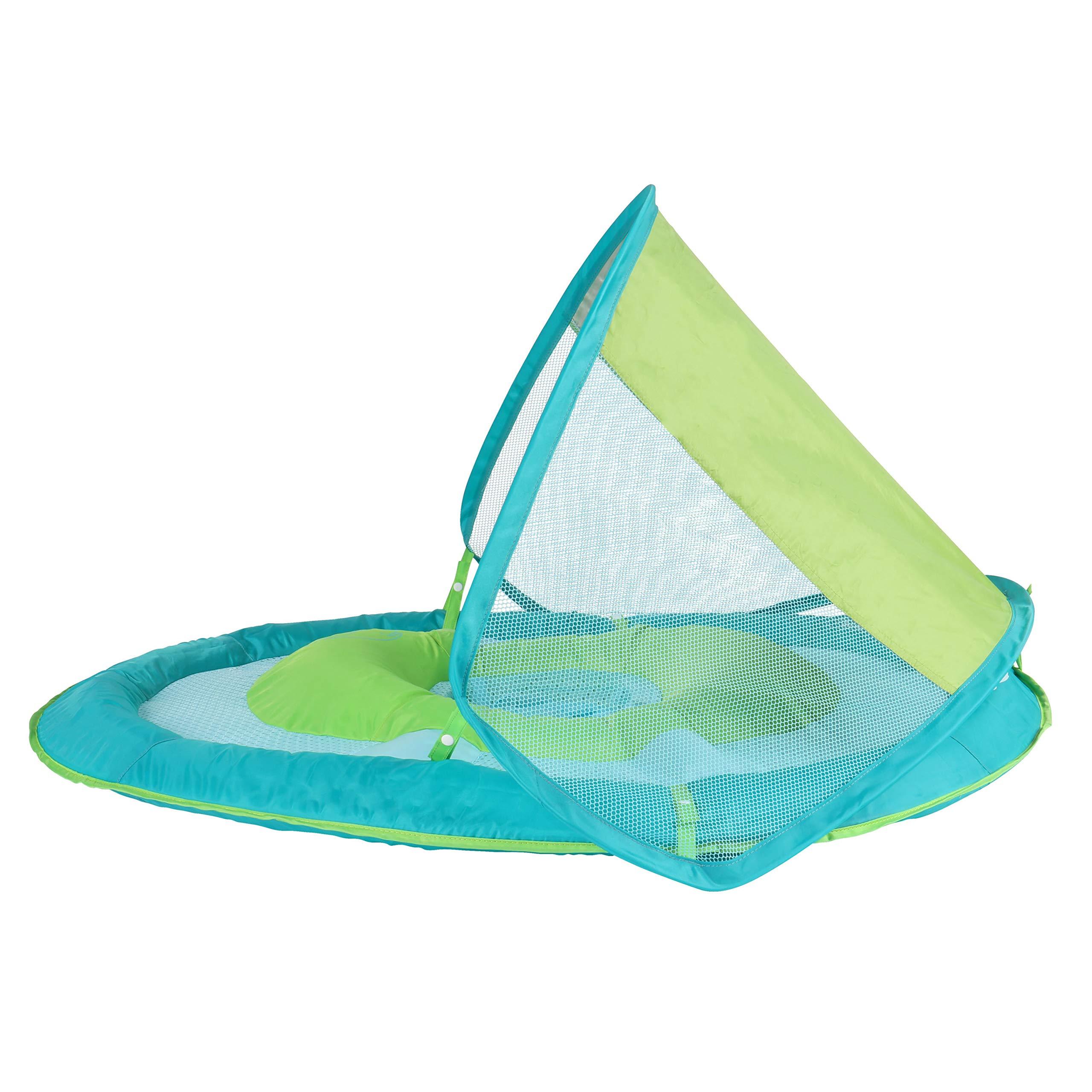 SwimWays SwimWays Baby Spring Float with Canopy - Inflatable Float for Children with Detached Floating Toys and UPF Sun Protection - Aqua/Green