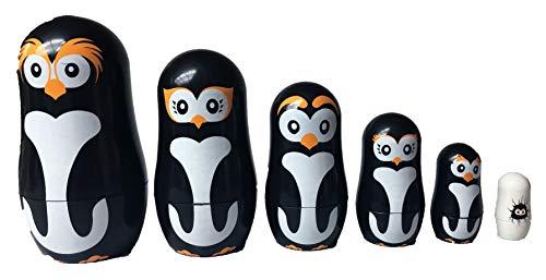 Universal Specialties Penguin Family Nesting Dolls - 6 Unique Matryoshka Penguins - All Hollow to Fit Inside Each Other - Plastic Russian Stacking Toys Cute Doll Toy for All Ages