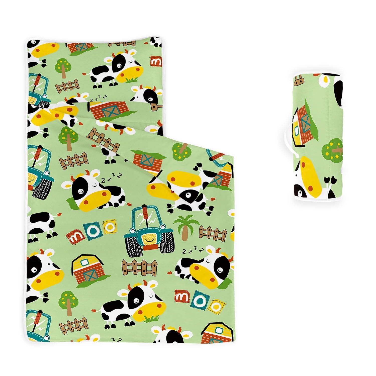 Datura home Datura home Nap Mat -Cute Cows Sleeping Bag with Removable Pillow - Daycare and Sleepovers Preschool Kindergarten Bedding Set for Kids Toddler Boys Girls(Cute Cows Large)