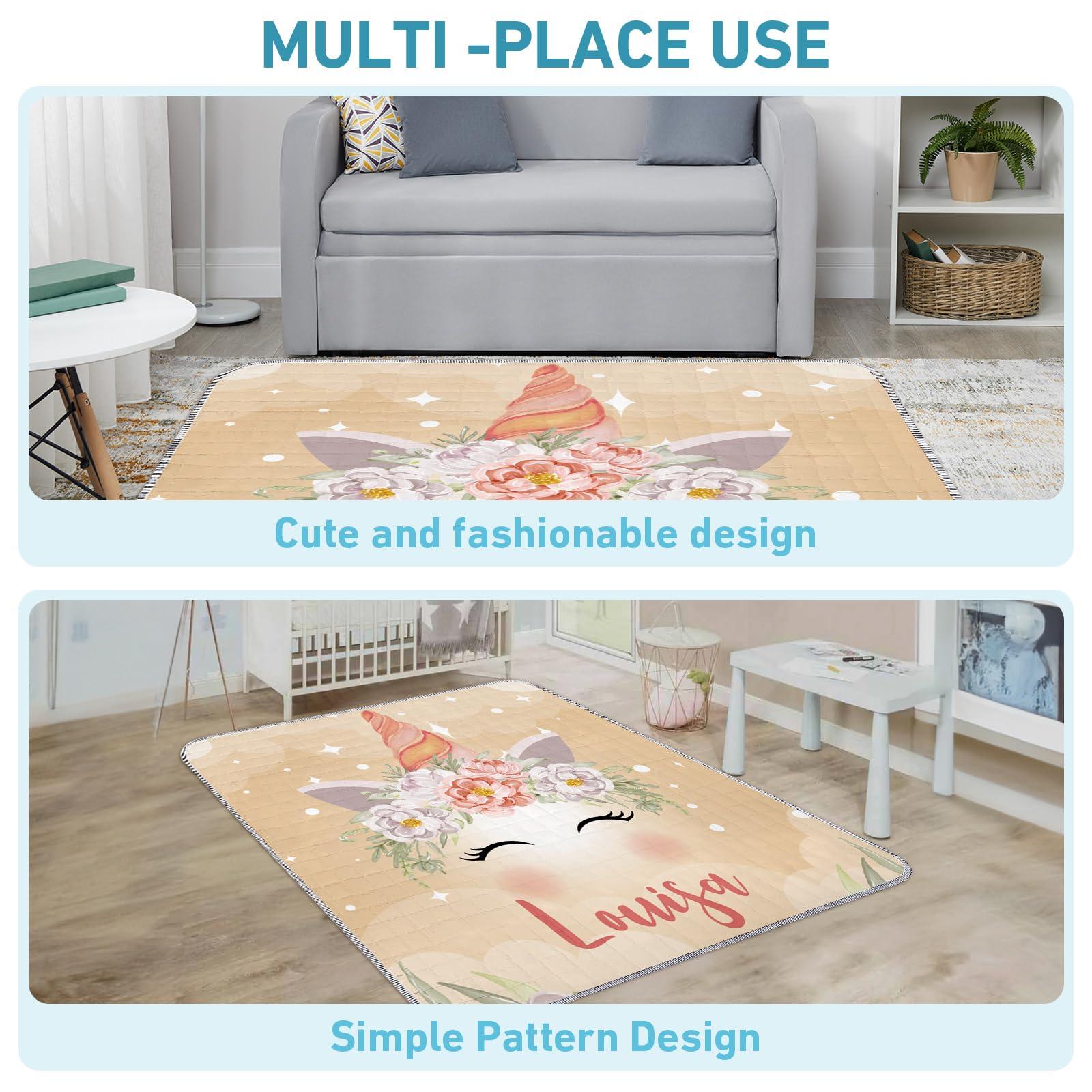 Dyoart Custom Name Baby Play Mat - Soft Horse Pattern Play Mats for Floor, Foldable Waterproof Playmats for Babies and Toddlers Kids, Reversible Baby Crawling Mat for Indoor and Outdoor(43"x 43")