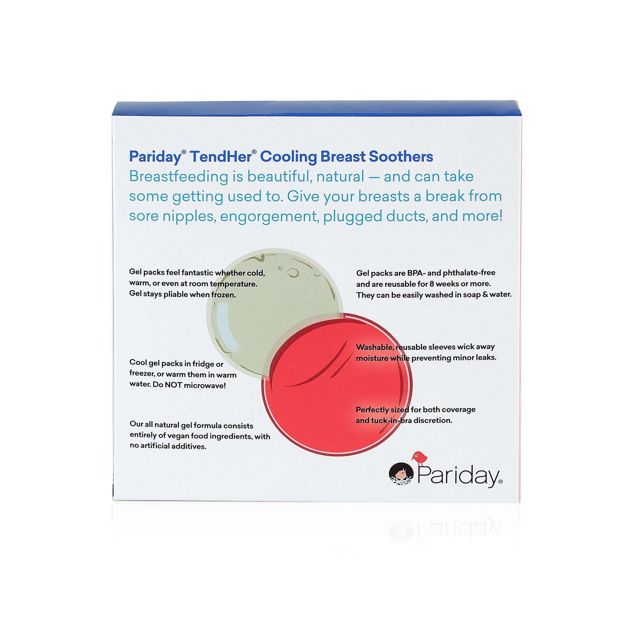 Pariday TendHer Reusable Soothing Breastfeeding Gel Pads with Absorbent Covers, Hot or Cold Packs for Nursing Pain Relief from Sore Nipples, Engorgement and Clogged Ducts, Pack of 2 Gel Packs and Sleeves
