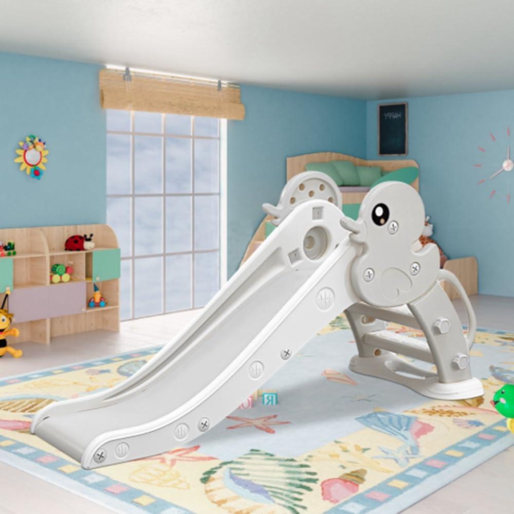 ToysCentral Basics Kid Slide for Toddler Age 1-3 Indoor Plastic Slide Outdoor Playground Climber Slide (Duck Grey White)
