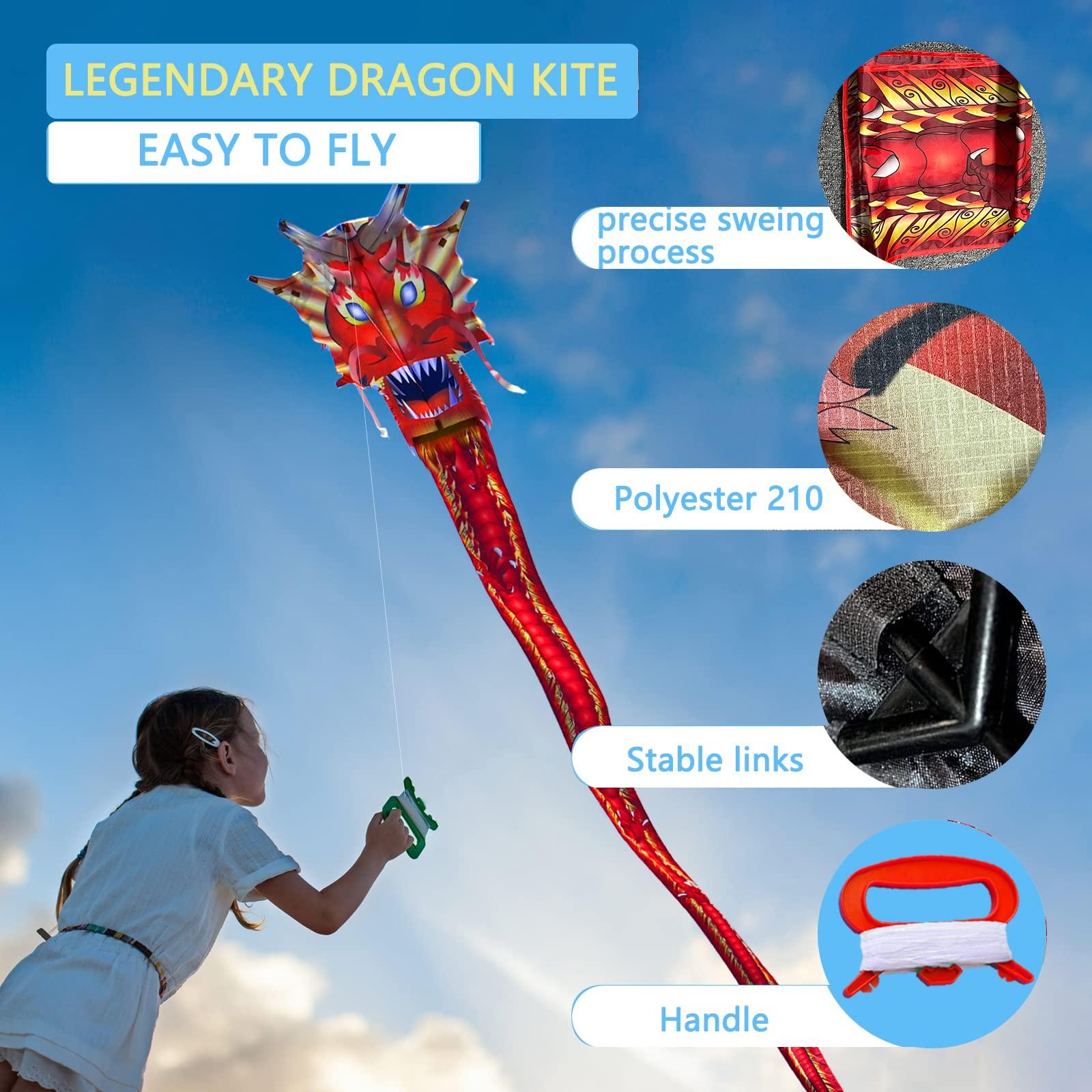HENGDA KITE HENGDA KITE-Upgrade Classical Dragon Kite Stereoscopic Dragon Kites for Kids & Adults Easy to Fly for Beginner Easter 55inch x 62inch Single Line with Tail
