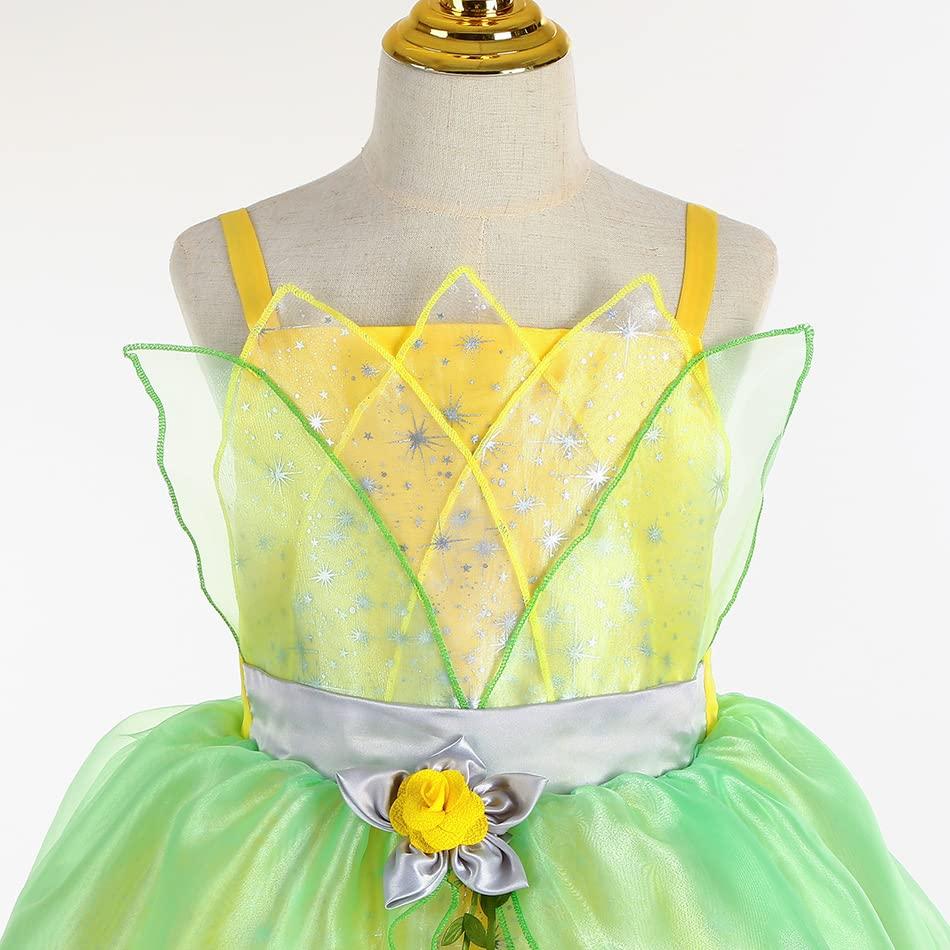 Milycoqi Princess Tiana Costume for Girls Birthday Party Halloween Outfit Costume Cosplay Dress up with Accessories for 3T