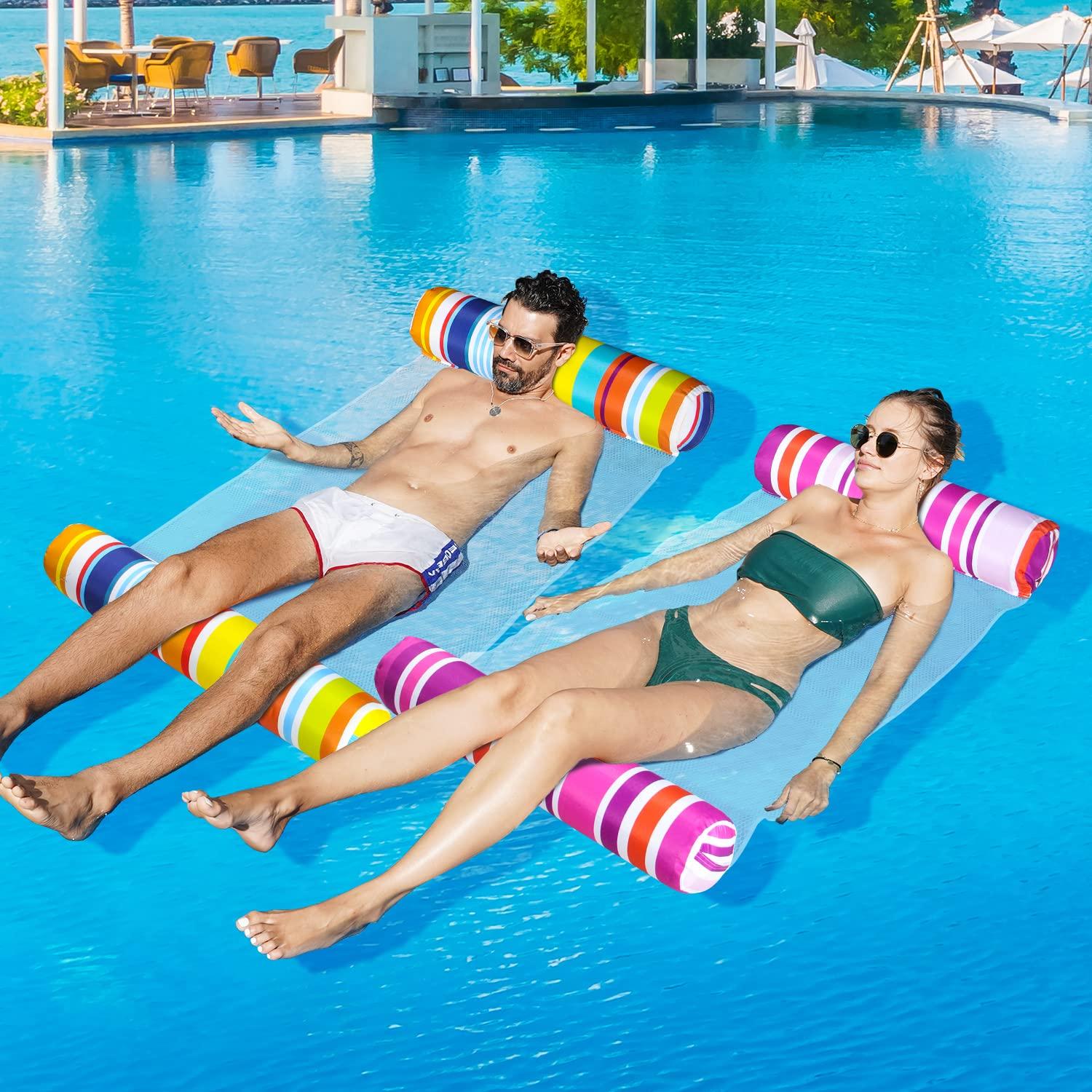 FindUWill FindUWill 2 Pack Fabric Water Swimming Pool Floats Hammock, XL, Inflatable Multi-Purpose Water Hammocks Floaties (Saddle, Lounge Chair, Hammock, Drifter), Pool Float Lounger for Adults Vacation