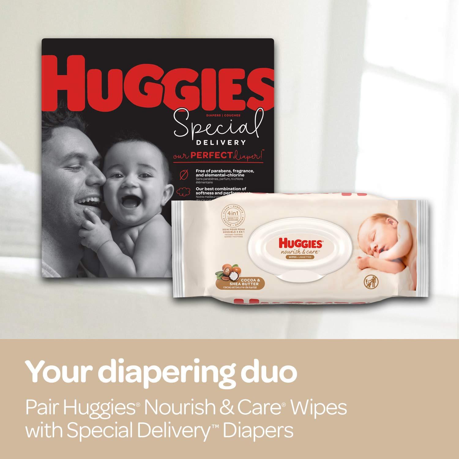 HUGGIES Baby Wipes, Scented, Huggies Nourish & Care Baby Diaper Wipes, 56 Count (Pack of 12)