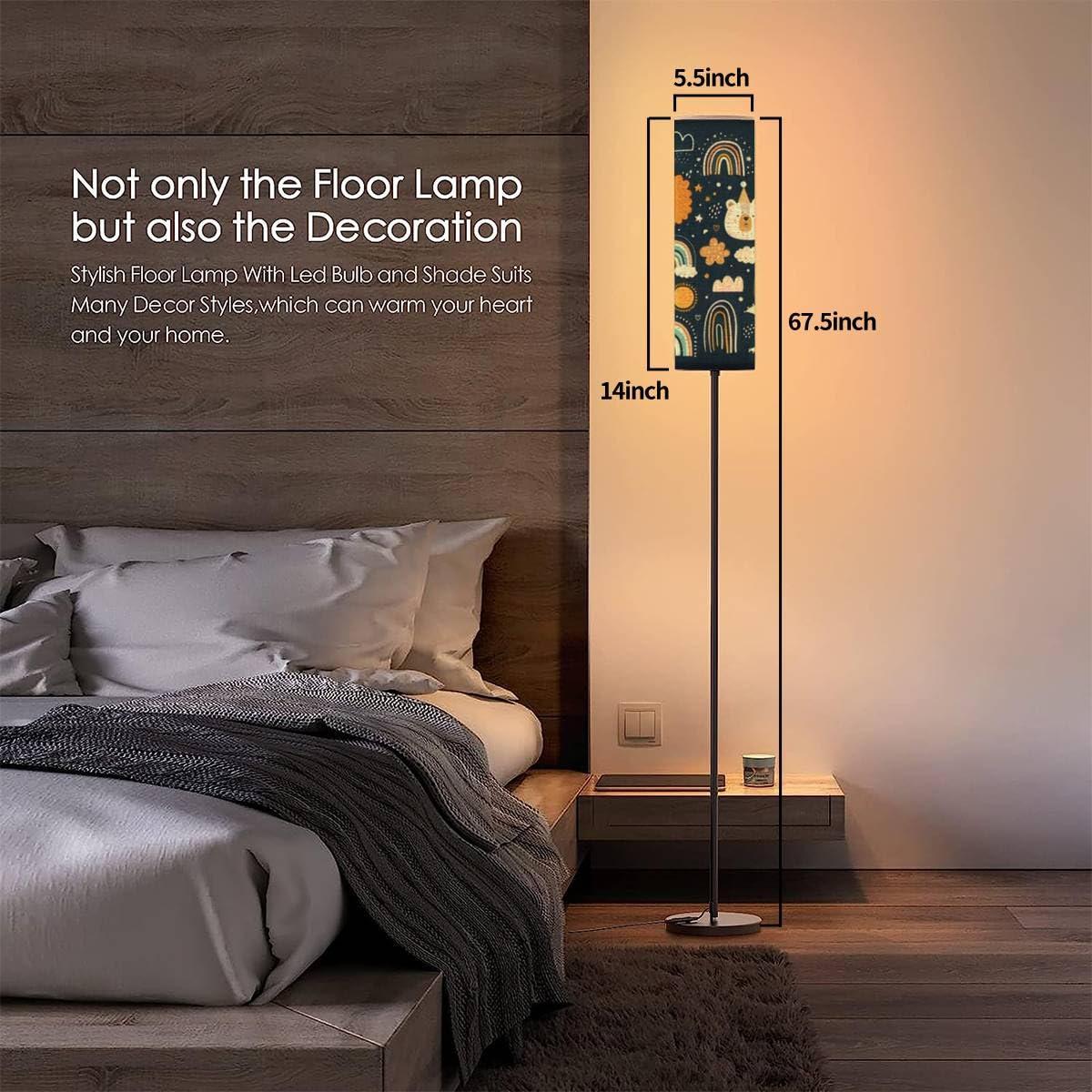 RZNTJHUINA RZNTJHUINA Boho Standing Lamps Abstract Doodles Baby Animals Fabric Cute Animals Nursery Baby Minimalist Floor Lamp Metal Pole Lamp with Linen Lampshade for Bedroom Living Room Office Nursery Reading