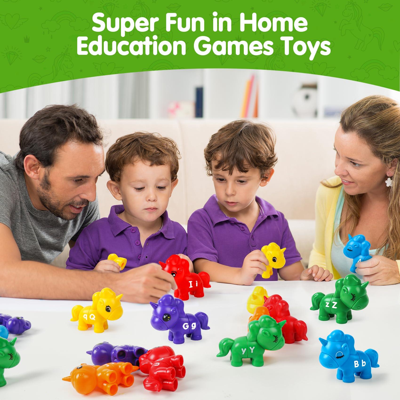 CZTCDP ABC Letters Matching Unicorn Toy Double-Sided Uppercase & Lowercase Alphabet Learning Toys Montessori Sorting Game Preschool Educational Game Set Fine Motor Skill Gifts For Toddlers 3 4 5 Years Old