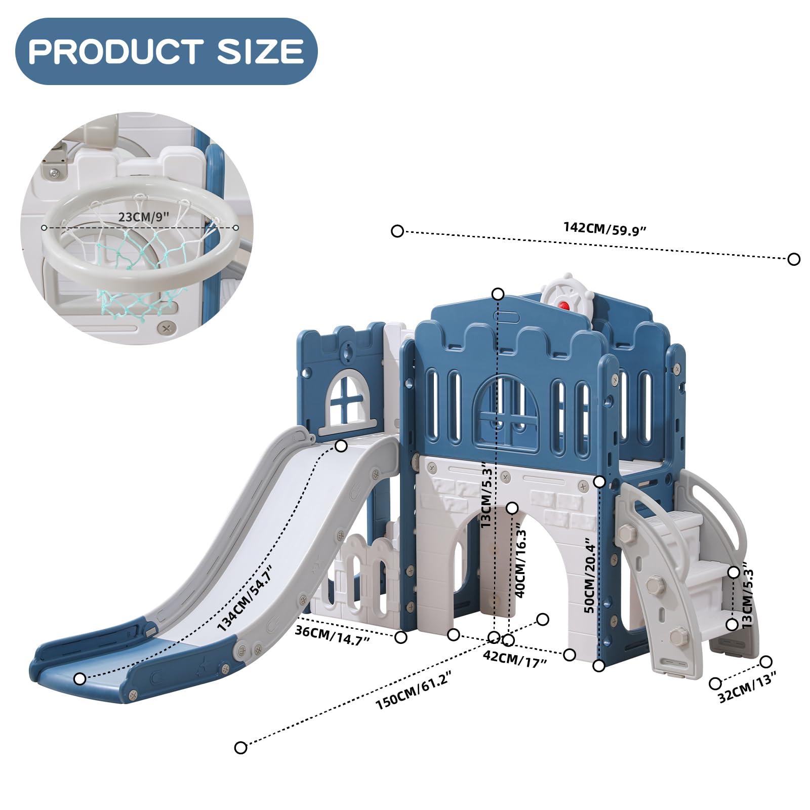 Dovsa Toddler Slides Indoor and Outdoor Playground Sets for Little Kids Age 1-3 Toddler Backyard Playset Toys Climb and Slide (Blue 8 in 1)