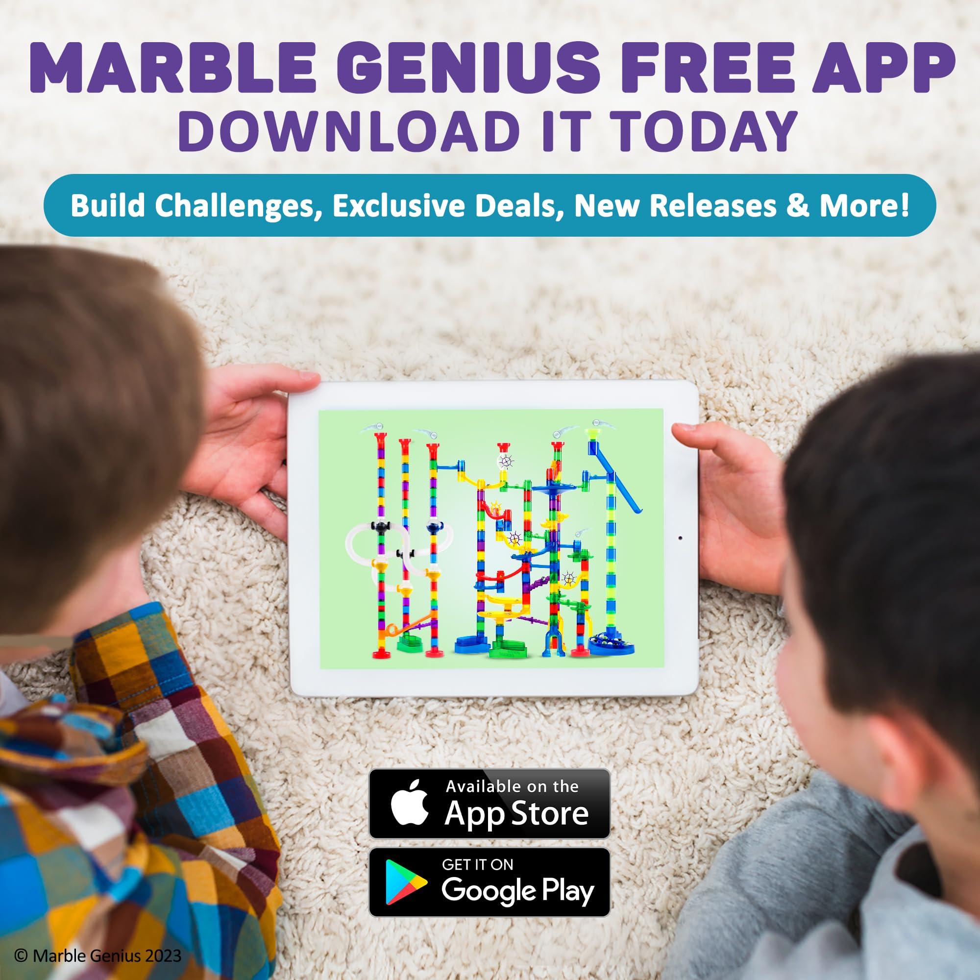Marble Genius Marble Genius Bundle: Flying Marbles Action Game and Marble Run Pipes & Spheres Accessory Add-on Set, Experience The Thrill of Racing, includes an App with Additional Challenges