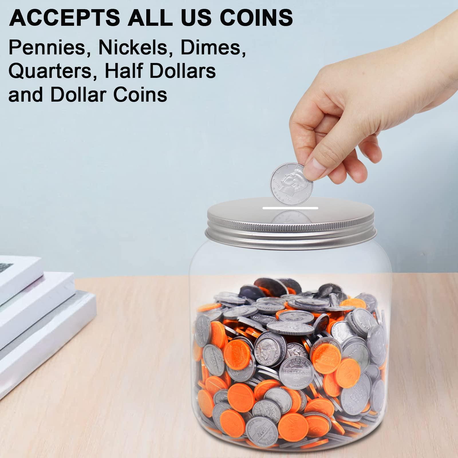 Mczxon Mczxon Large Coin Jar Bank, Big Clear Plastic Coin Money Tip Change Saving Piggy Jar with Silver Slotted Lid, Large Plastic Coins Piggy Money Change Clear Bank Jar for Adults Teens Kids Girls Boys