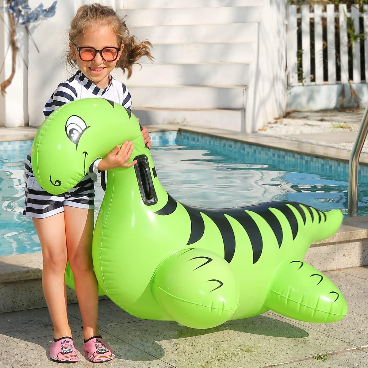 ROUSKY Inflatable Dinosaur Float Pool Toys Ride-On Inflatable Swimming Pool Beach Float Summer Water Fun Floating Raft for Kids and Adults (Green)