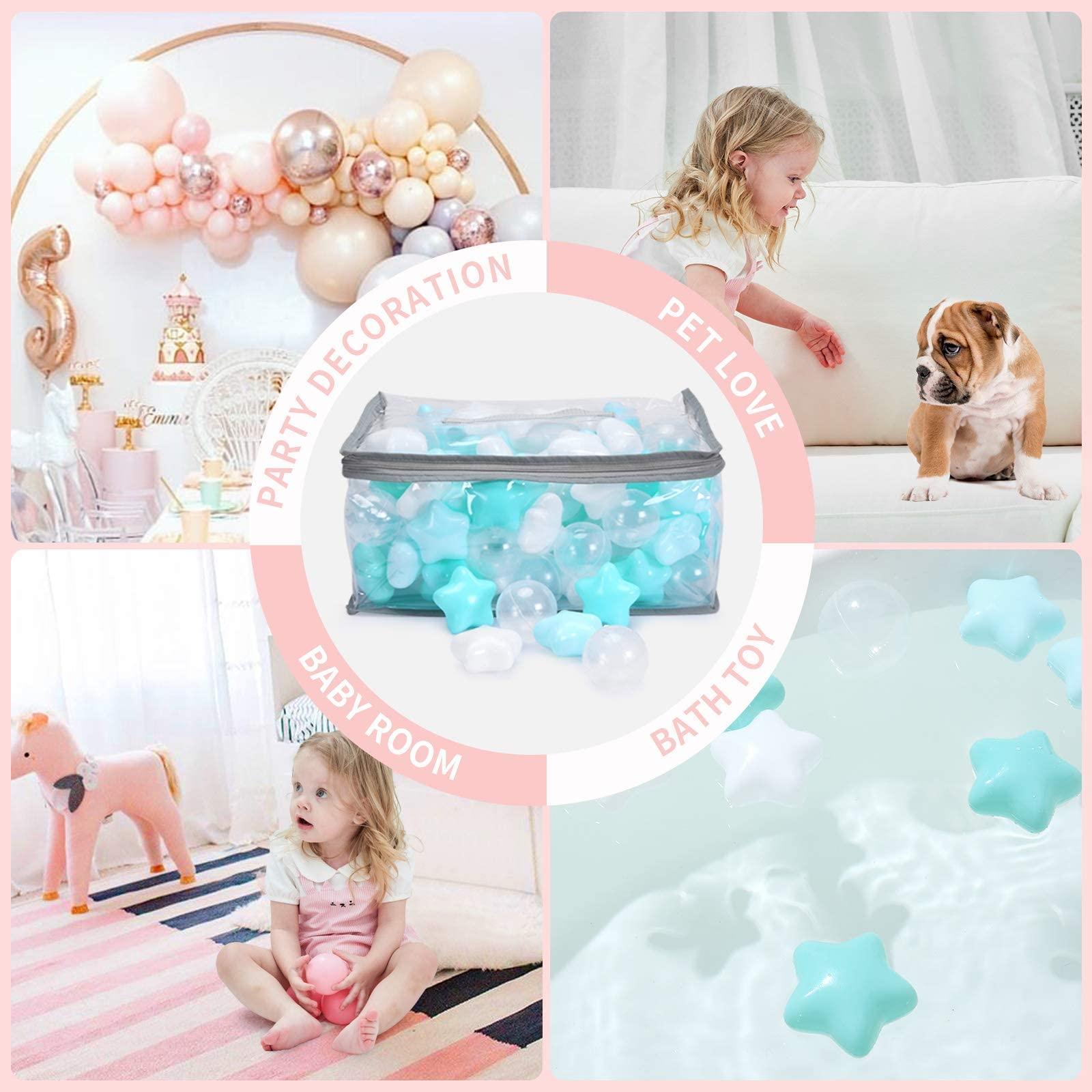 TRENDPLAY TRENDPLAY Star Ball Pit Balls for Toddlers - 100 Count Star Balls Different Shapes, Non-Toxic Plastic Balls for Safe Play, Boys Girls Festival Party Decoration, Green+Clear