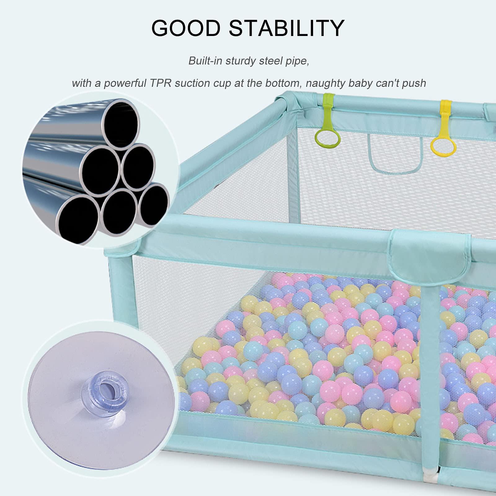 Jolan Baby Playpen with Mat,Portable Kids Indoor Outdoor Activity Center Playpen,Baby Fence with Breathable Mesh and Anti-slip Suction Cup,Safety Playard Fence,Crawling Playpen,Green-120180cm