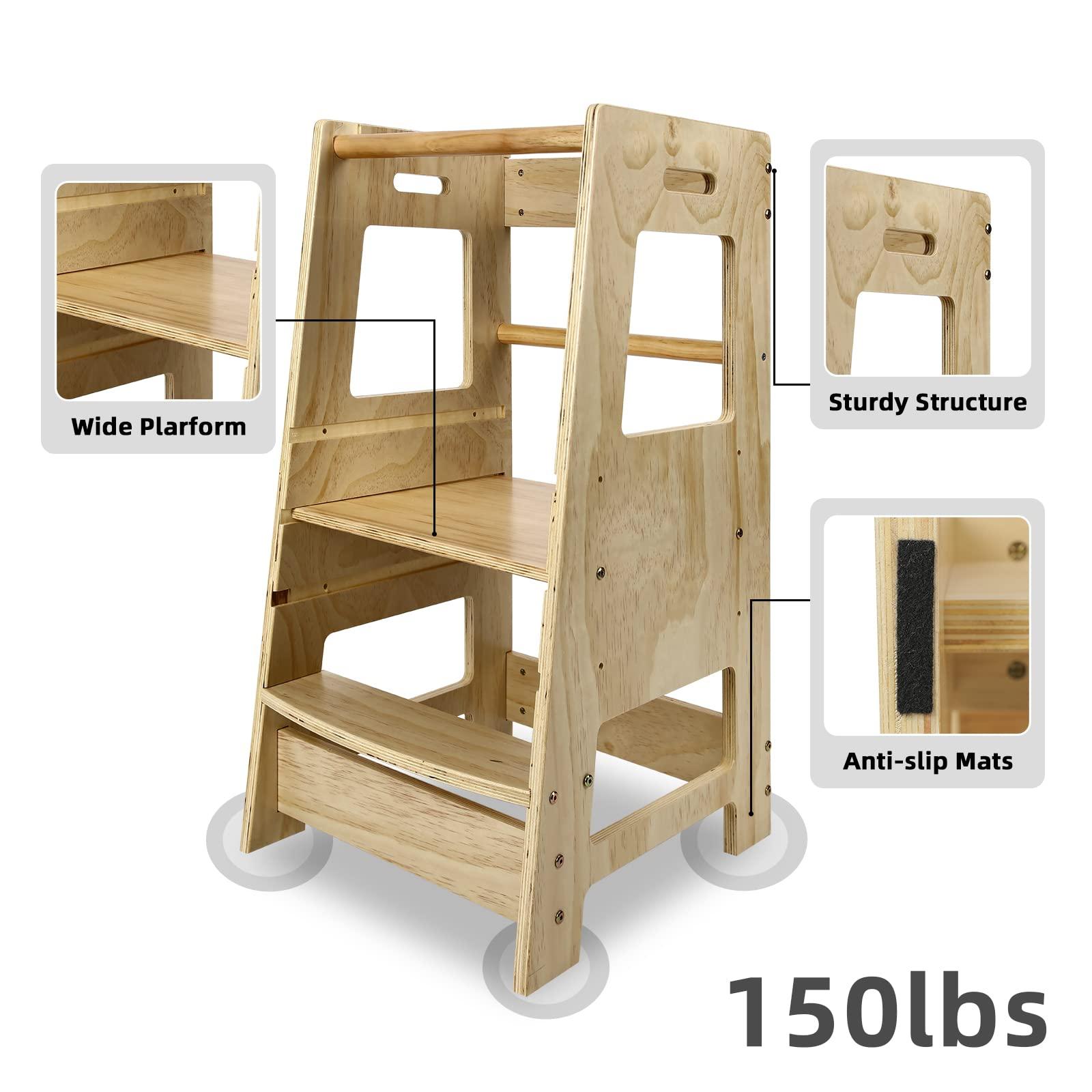 DEARYOU DEARYOU Toddler Stool Tower,Toddler Kitchen Stool, Kitchen Standing Helper Stool for Toddlers,Toddler Stool for Kitchen Counter, Learning Kitchen Tower for Toddlers, Helper Standing Tower, Natural