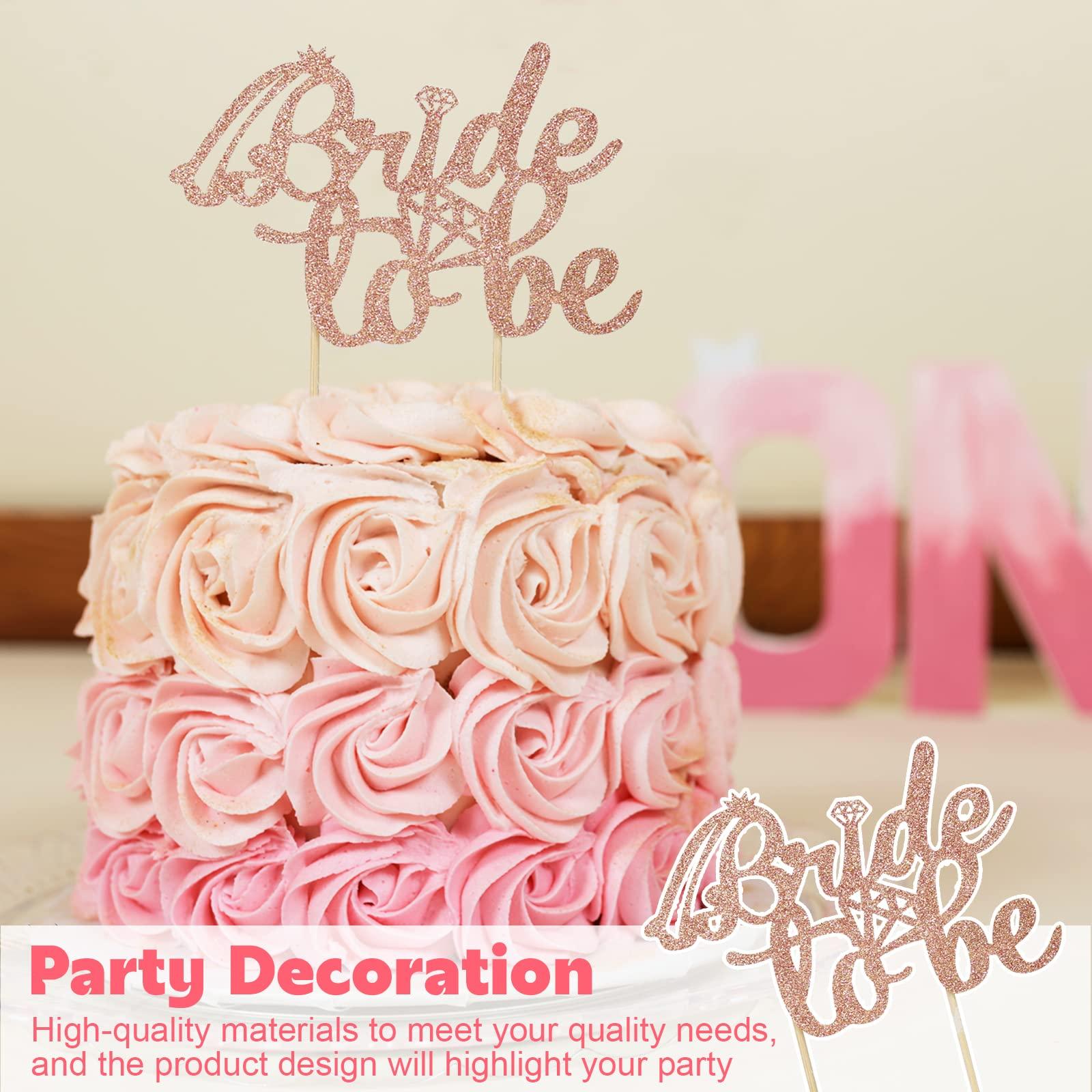 Heyiminy 17-Pcs Bride to Be Cake and Cupcake Toppers Set - Rose Gold Glitter Bridal Gown, Crown Designs Cake Decorations for Wedding, Engagement, Bridal Shower- Miss to Mrs Cake Topper for Bachelorette Party