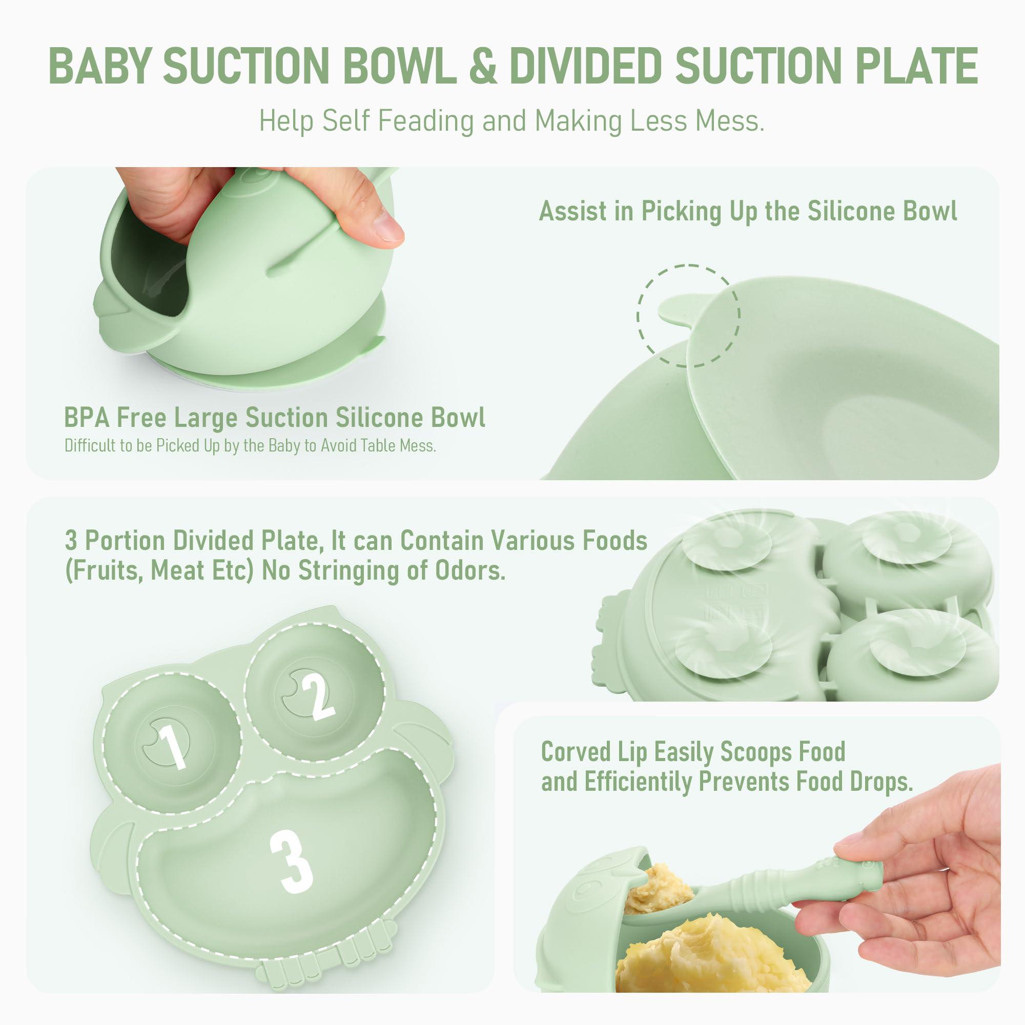 Bnditeu Bnditeu Baby Weaning Set, Silicone Baby Feeding Set(10 Pcs), Toddler Weaning Set with Adjustable Bib, Suction Bowl, Plate, Fork, Spoon, Water & Snack Cup Kit, Baby Led Weaning Kit for Babies and Kids