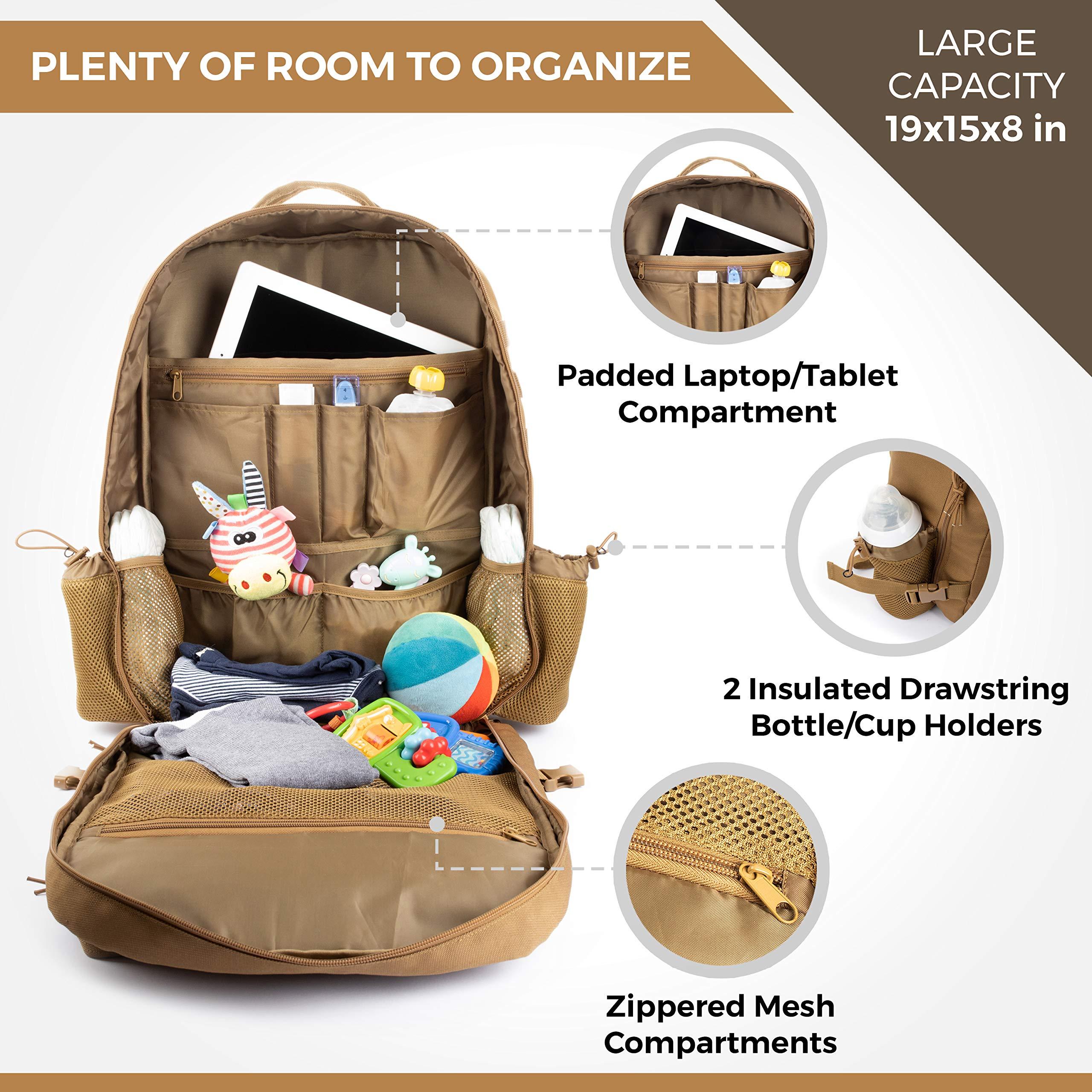 T.O.M HORIZONS T.O.M HORIZONS Sling Diaper Bag for Dad; Single-handed Diaper Changing System. Waterproof Changing Pad, Insulated Bottle Pouches (Khaki)