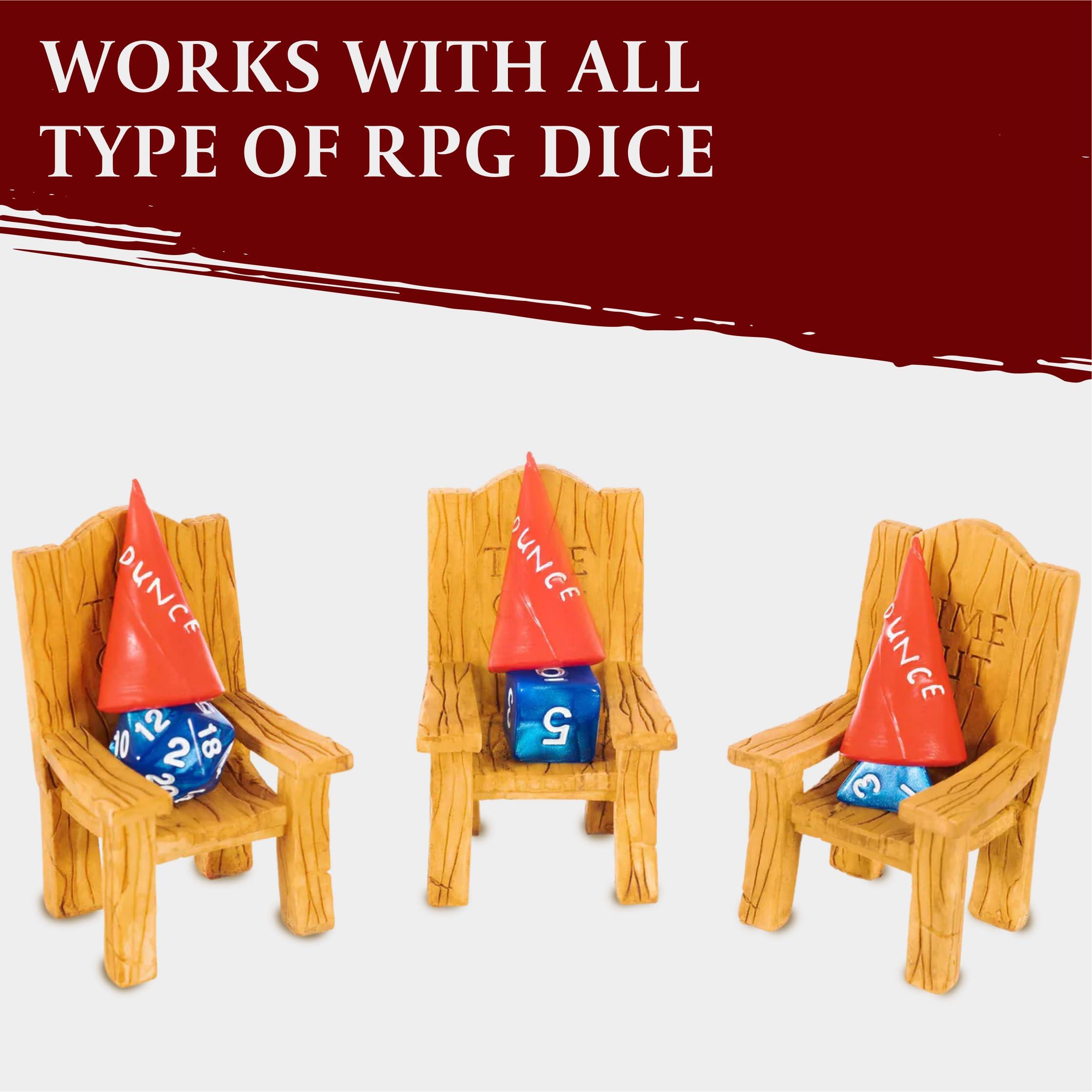 LYNX DnD Dice Jail - Time Out Chair & Dunce Hat - Punish Your Bad Dice in our Chair Of Shame - Accessories / Gift for Dungeons and Dragons. Miniature Chair & Cap Works for all D&D Dice D20, D10, D8, D6, D4